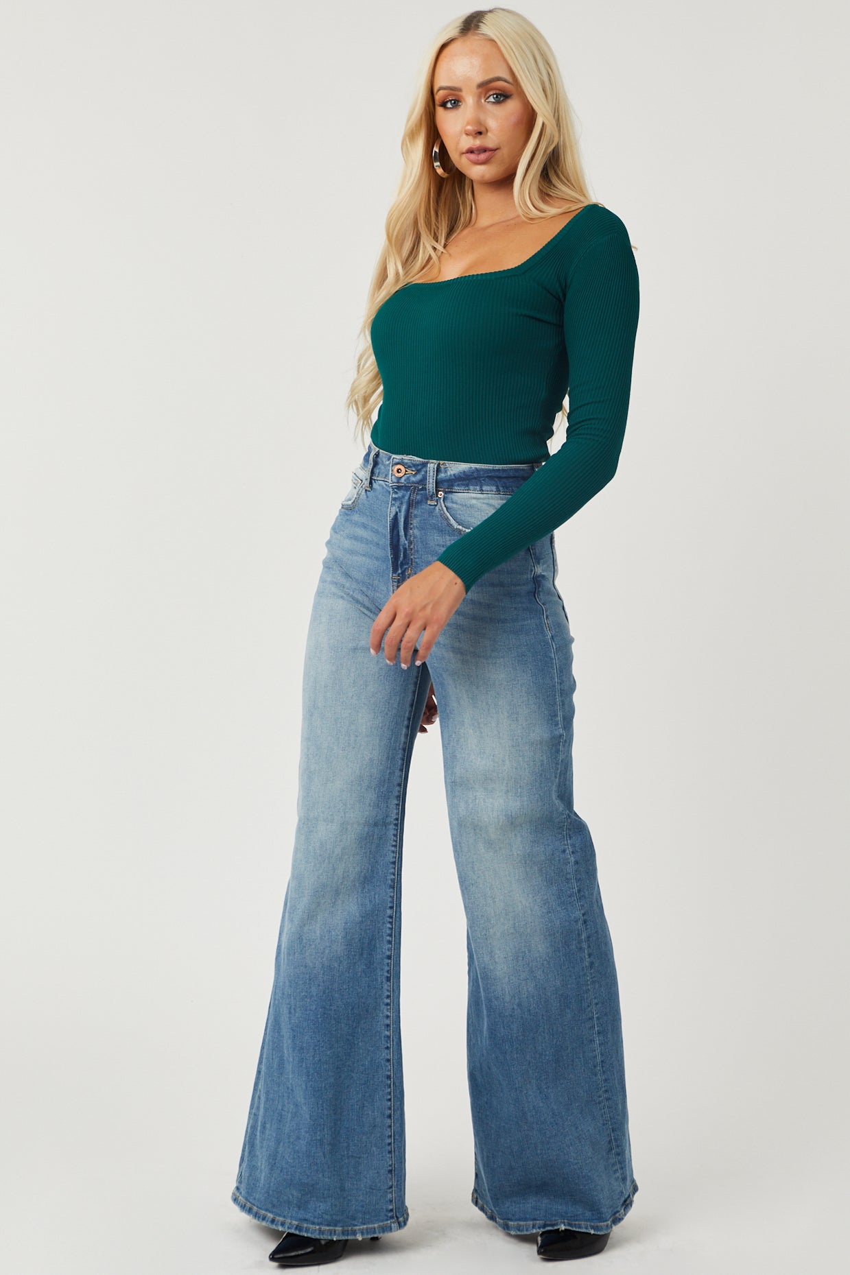Medium Wash High Rise Super Wide Leg Jeans