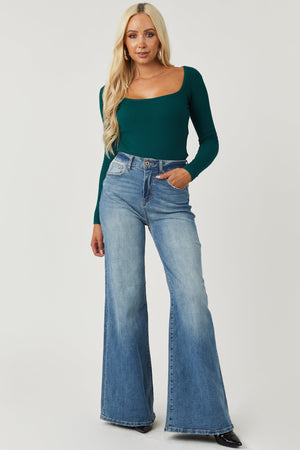 Medium Wash High Rise Super Wide Leg Jeans