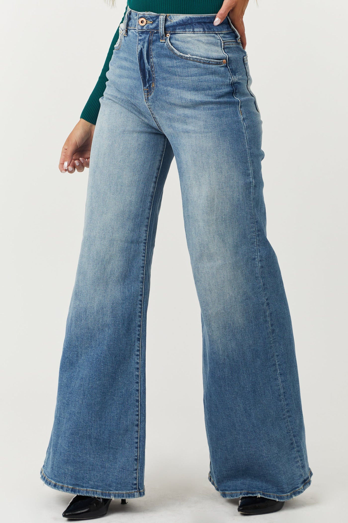 Medium Wash High Rise Super Wide Leg Jeans