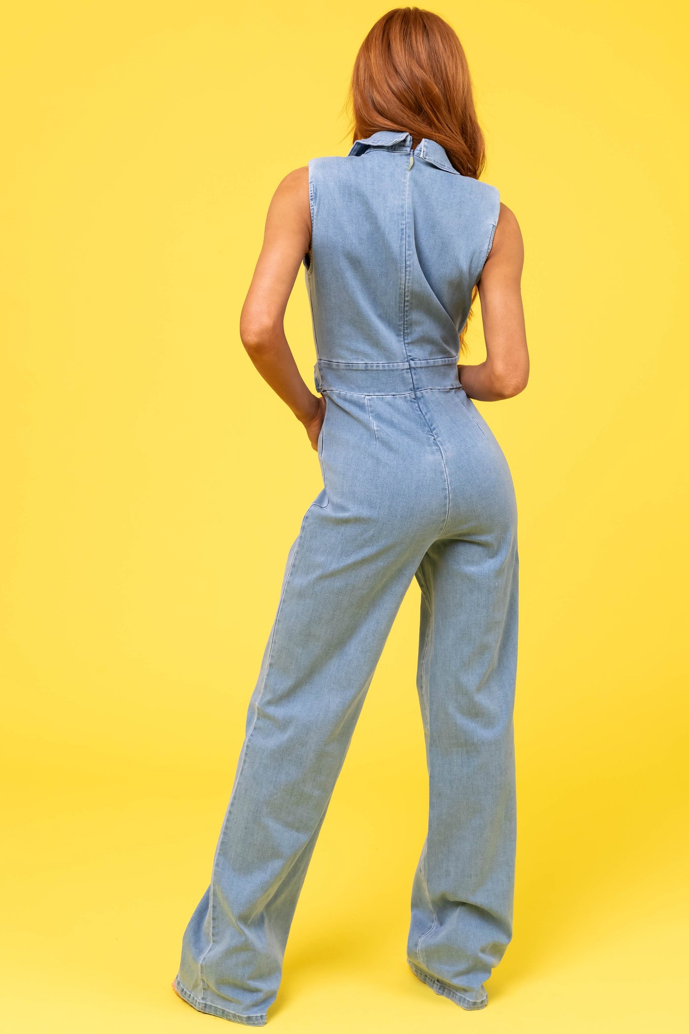 Medium Wash Sleeveless Denim Jumpsuit
