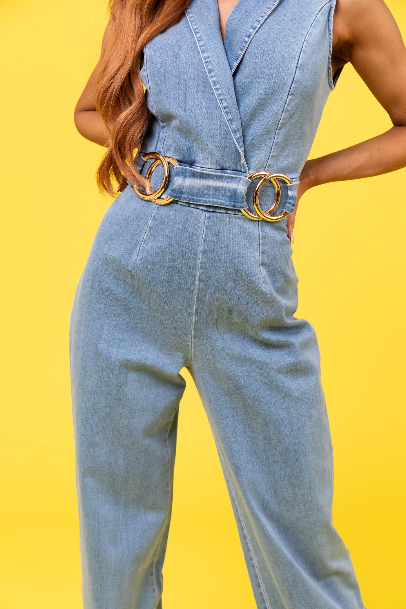 Medium Wash Sleeveless Denim Jumpsuit
