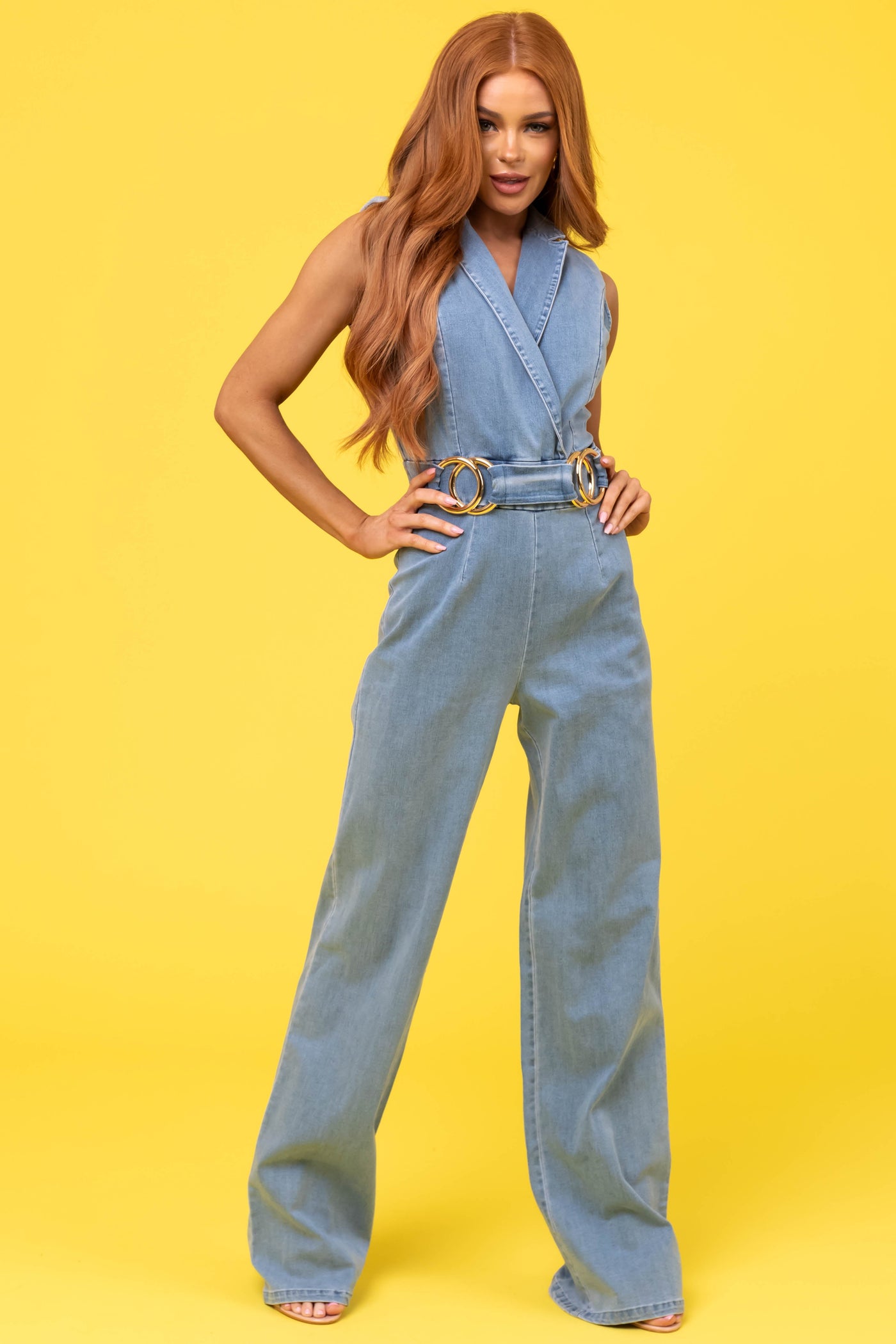 Medium Wash Sleeveless Denim Jumpsuit