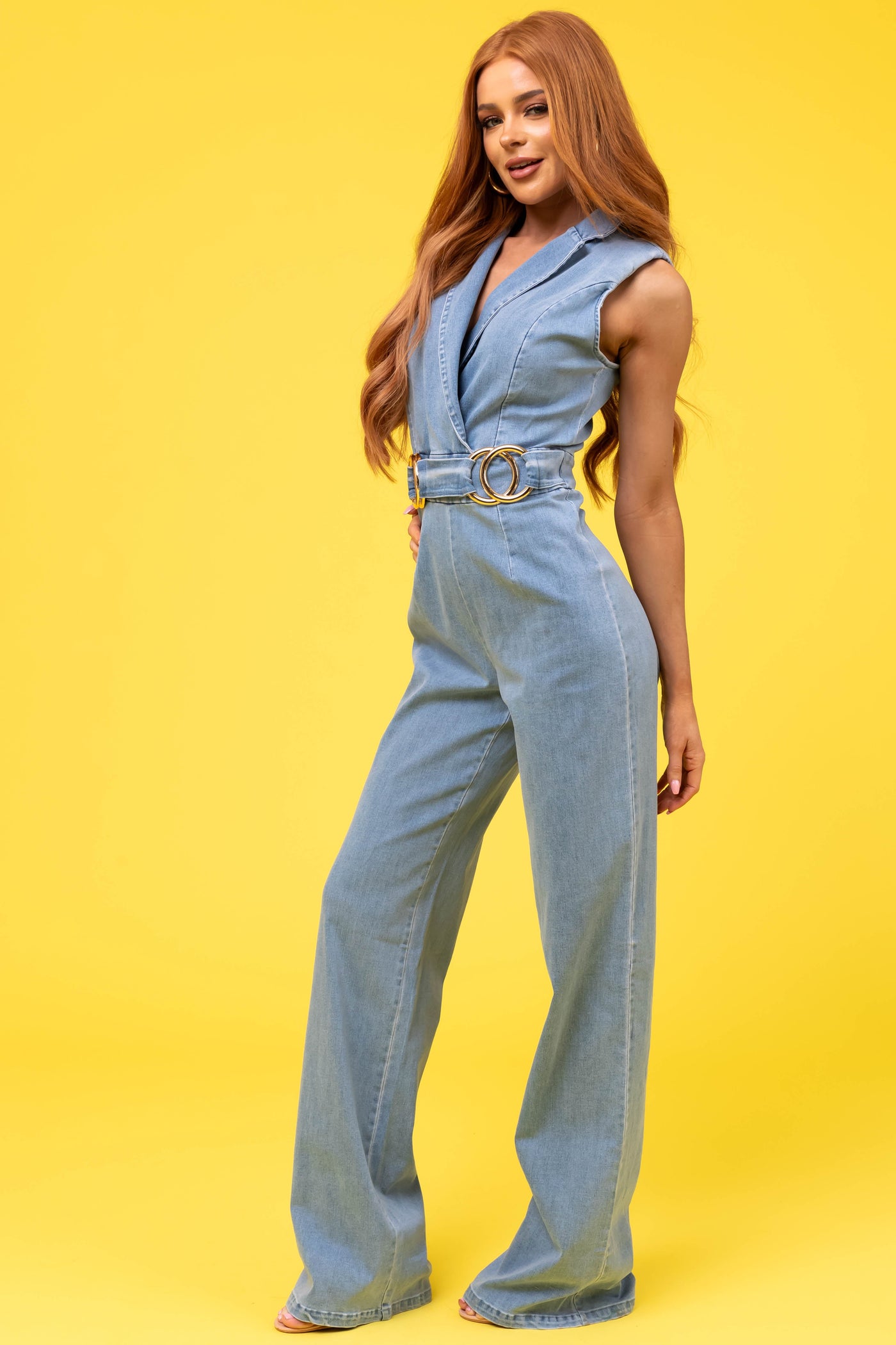 Medium Wash Sleeveless Denim Jumpsuit