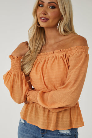 Melon Off Shoulder Drop Waist Textured Blouse