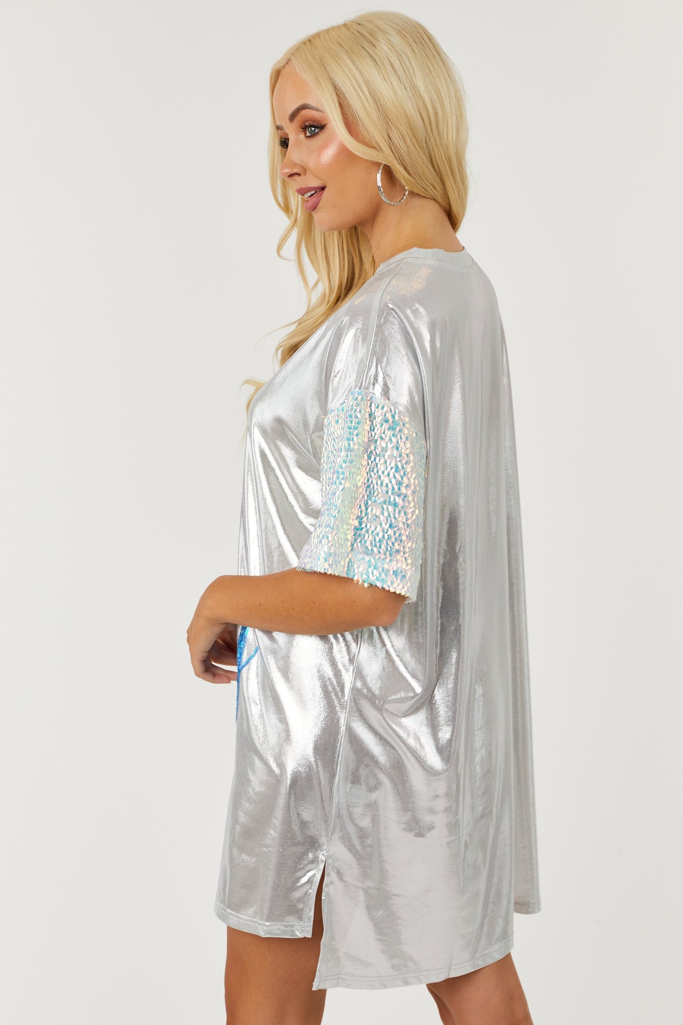 Metallic Silver 'It's My Birthday' Tee Shirt Dress