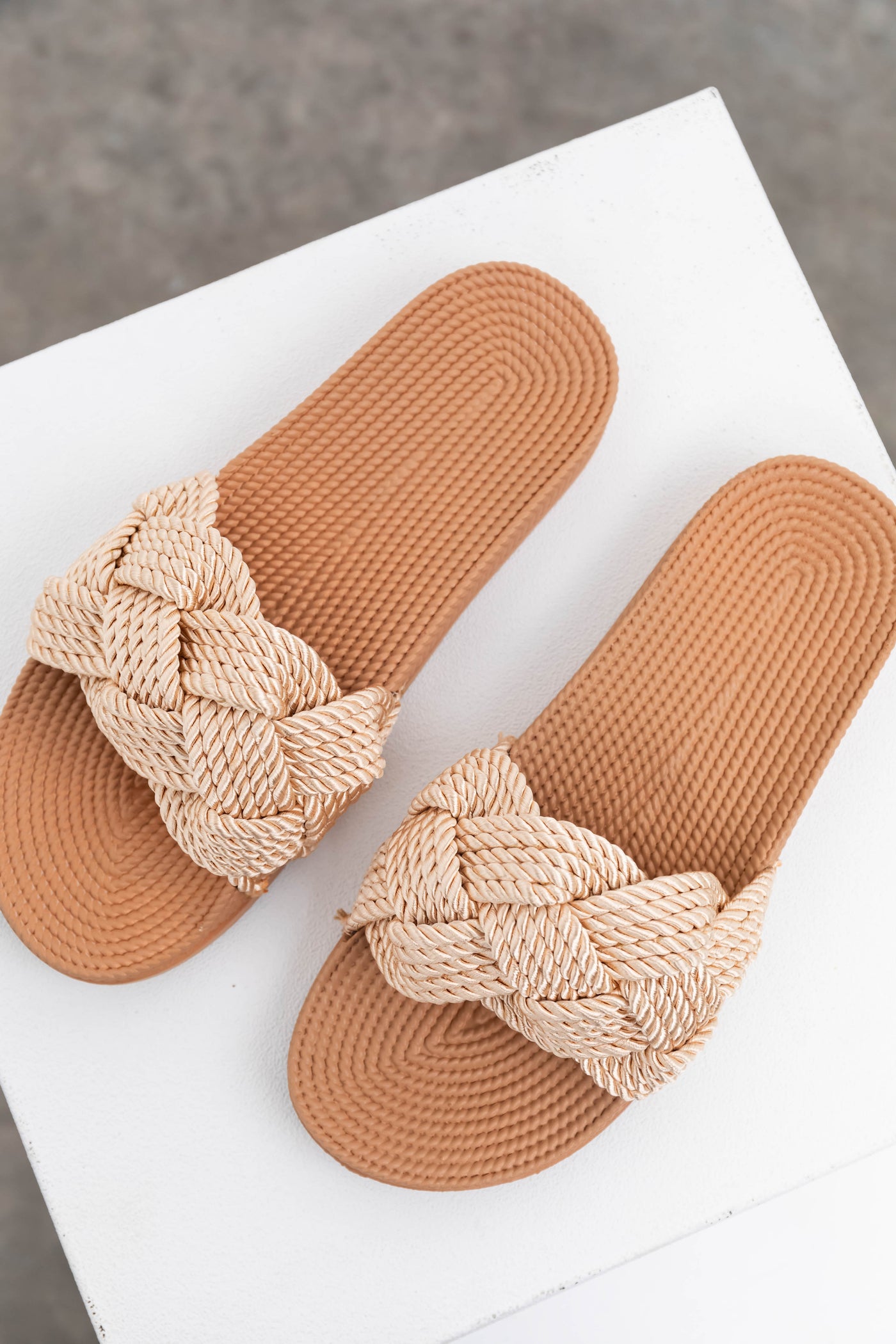 Metallic Beige Slide On Sandals