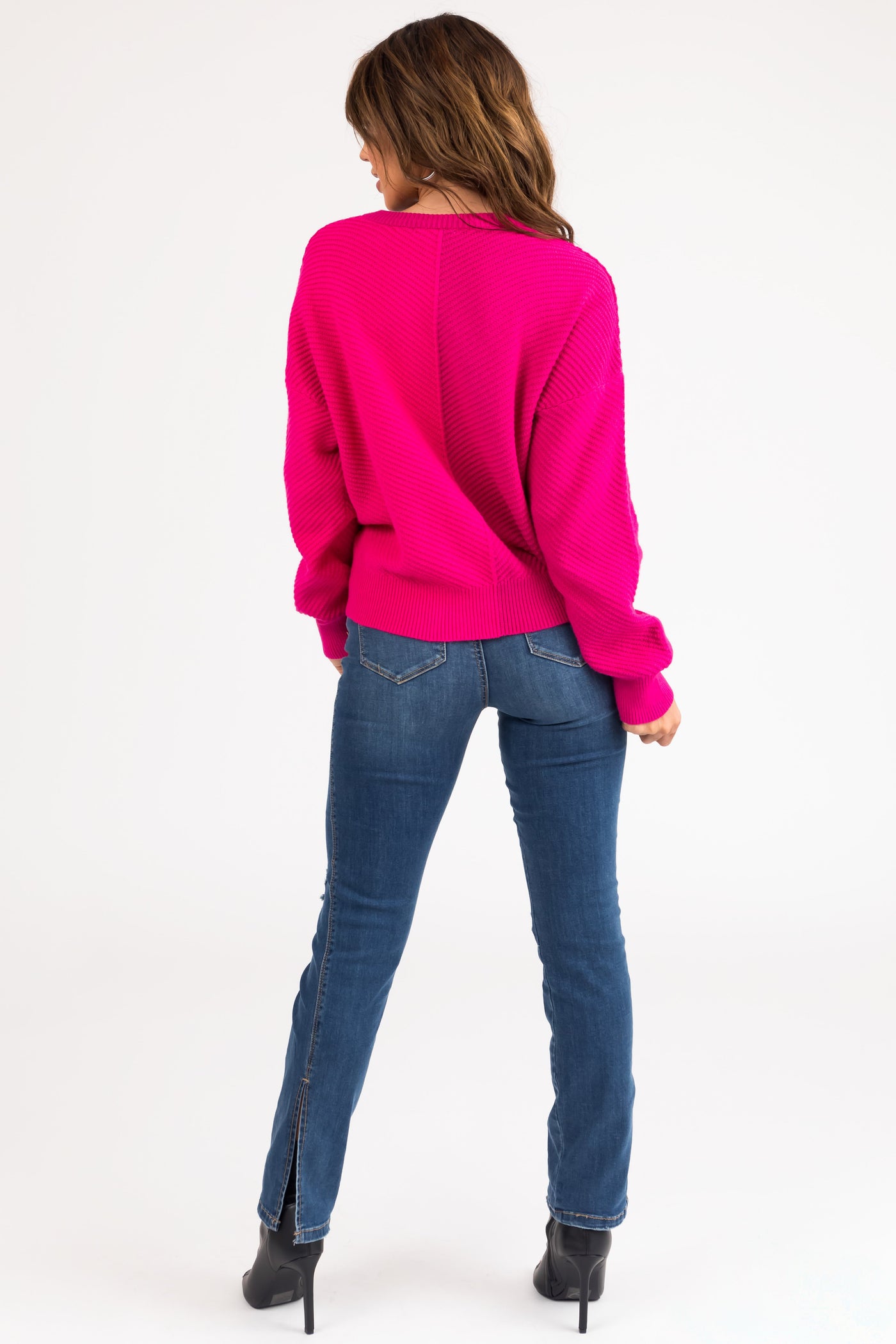 Mid Wash Lightly Distressed Split Hem Jeans