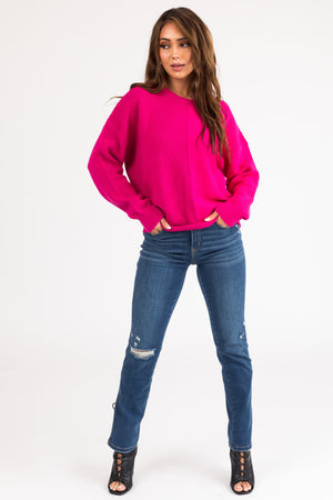 Mid Wash Lightly Distressed Split Hem Jeans