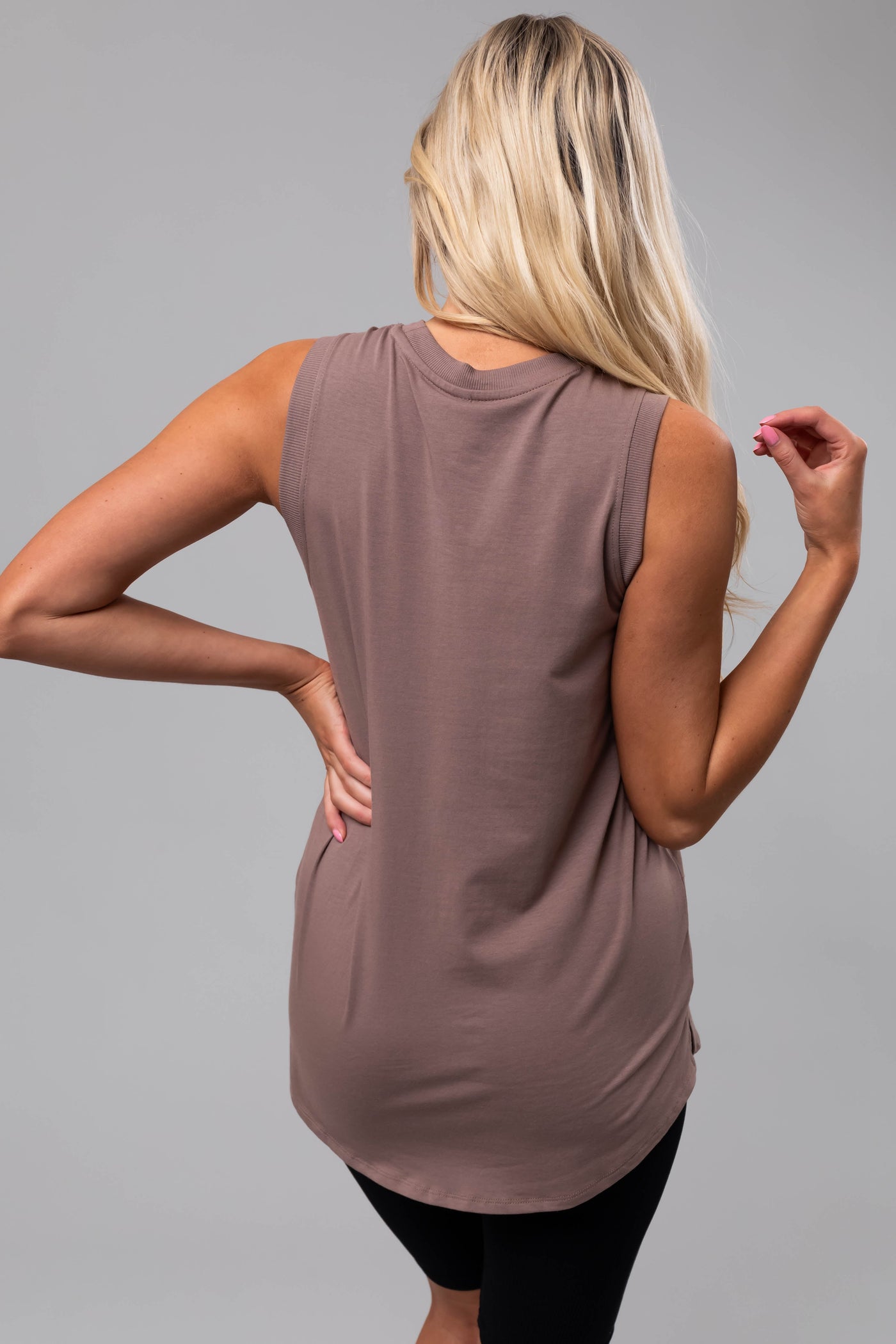 Mocha Crew Neck Flowy Knit Tank Top