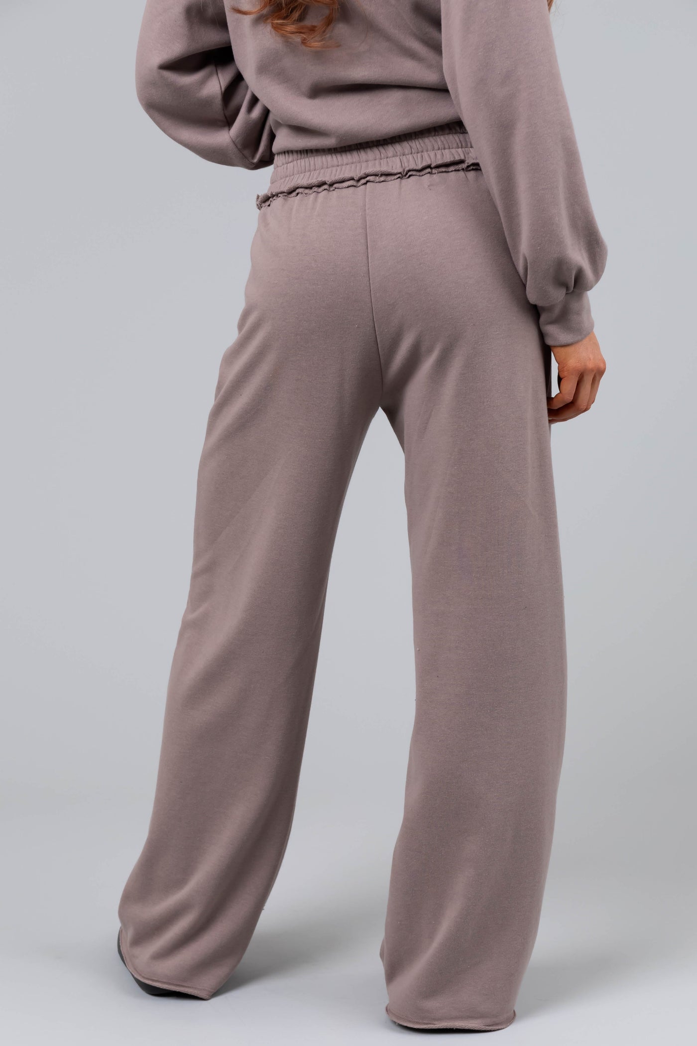 Mocha Wide Leg Smocked Waist Soft Knit Pants