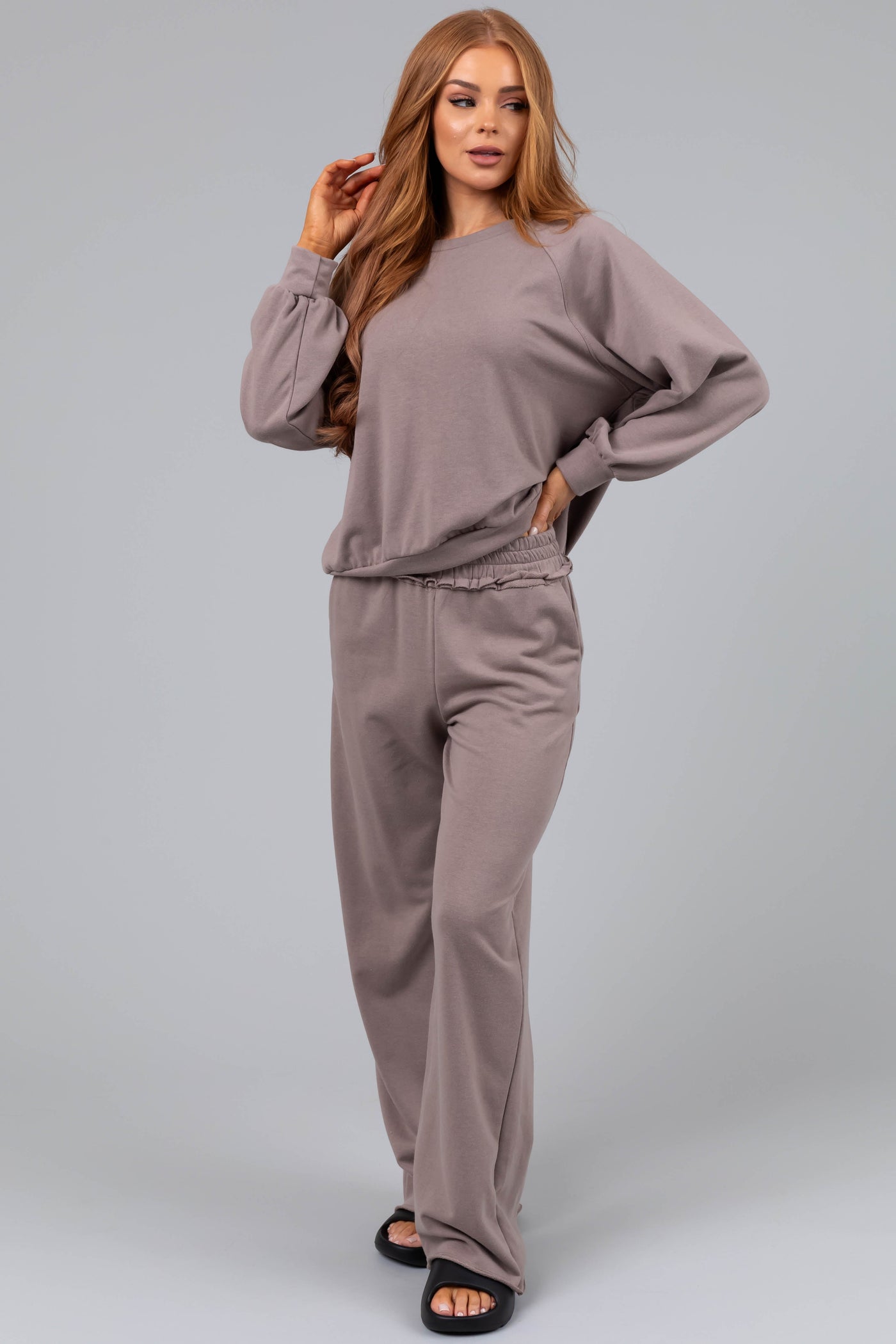 Mocha Wide Leg Smocked Waist Soft Knit Pants