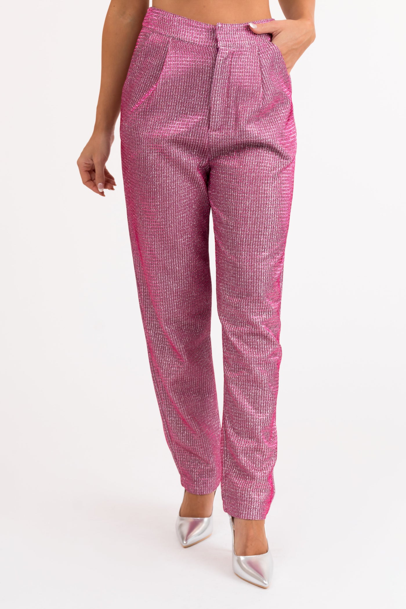 Mulberry High Rise Straight Leg Metallic Pants
