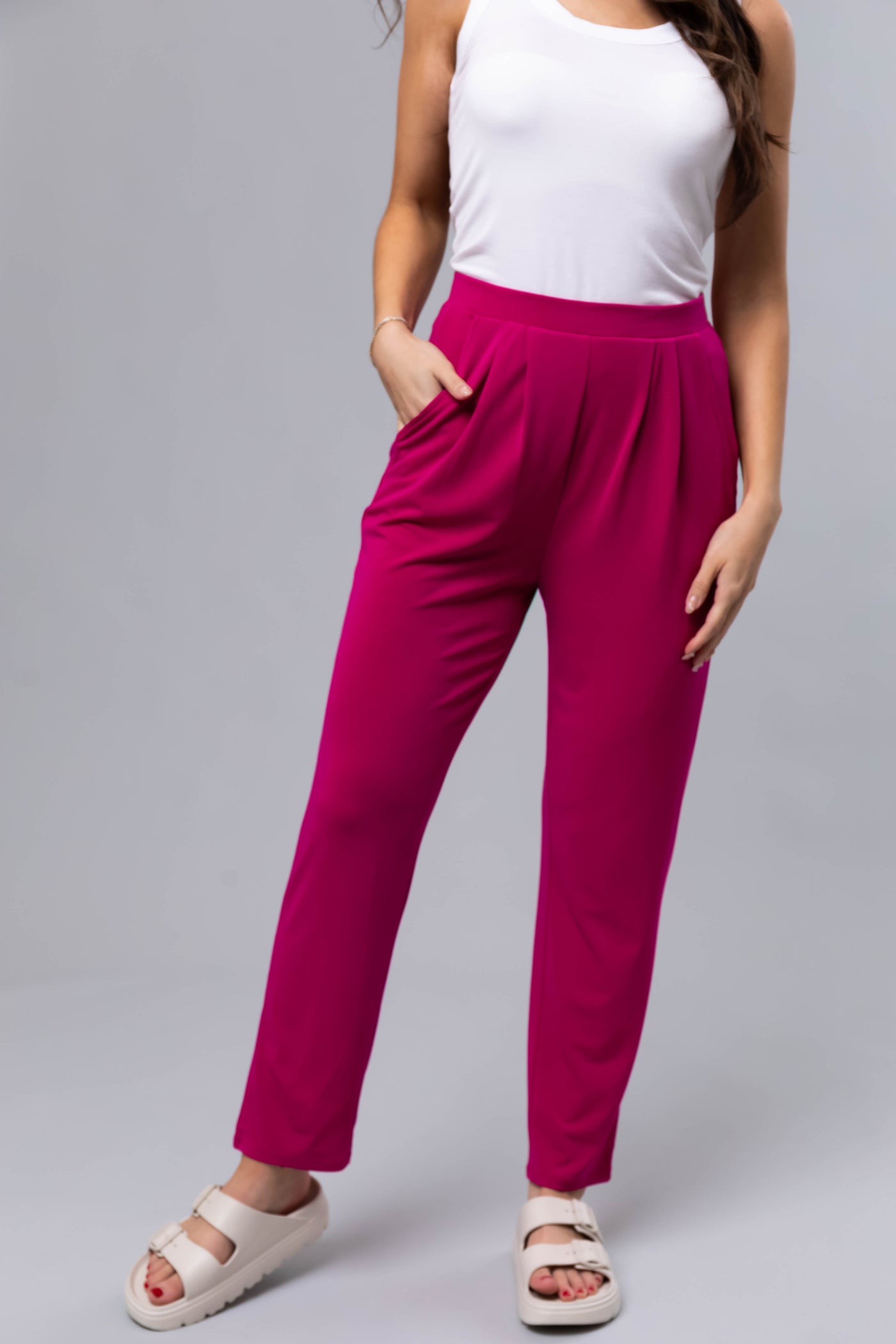 Mulberry High Waist Pleated Straight Leg Pants