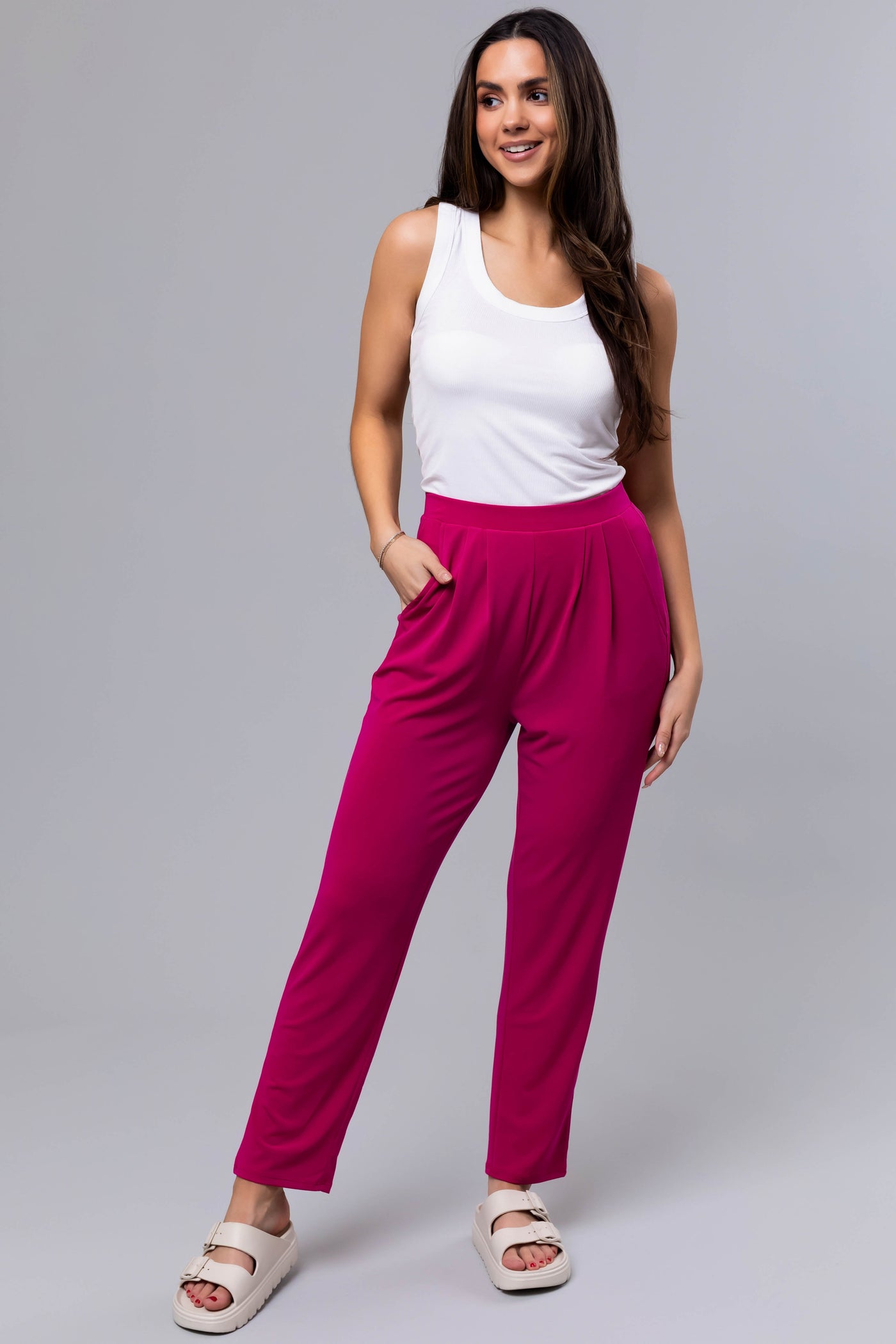 Mulberry High Waist Pleated Straight Leg Pants