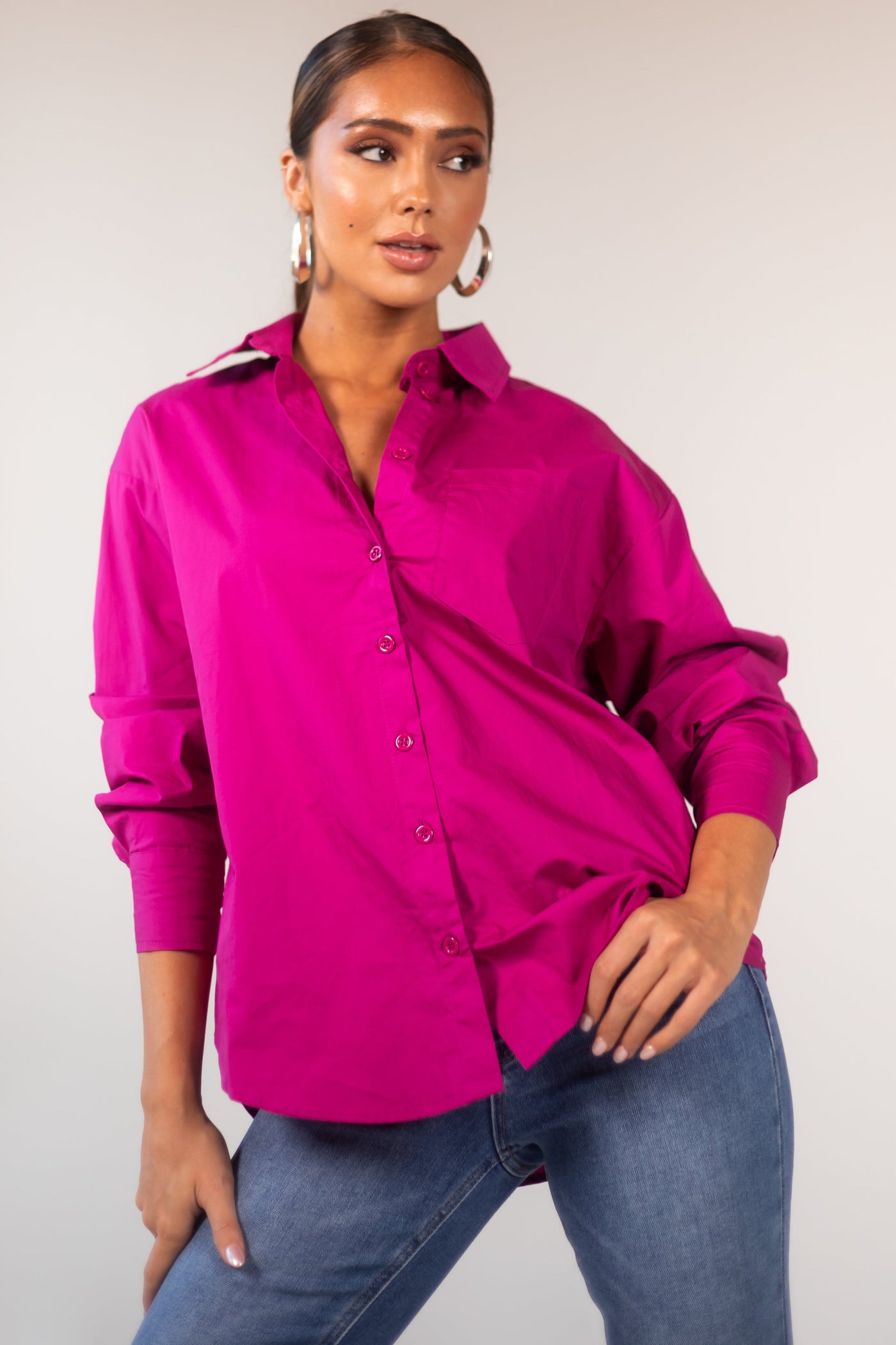 Mulberry Oversized Long Sleeve Button Down Blouse