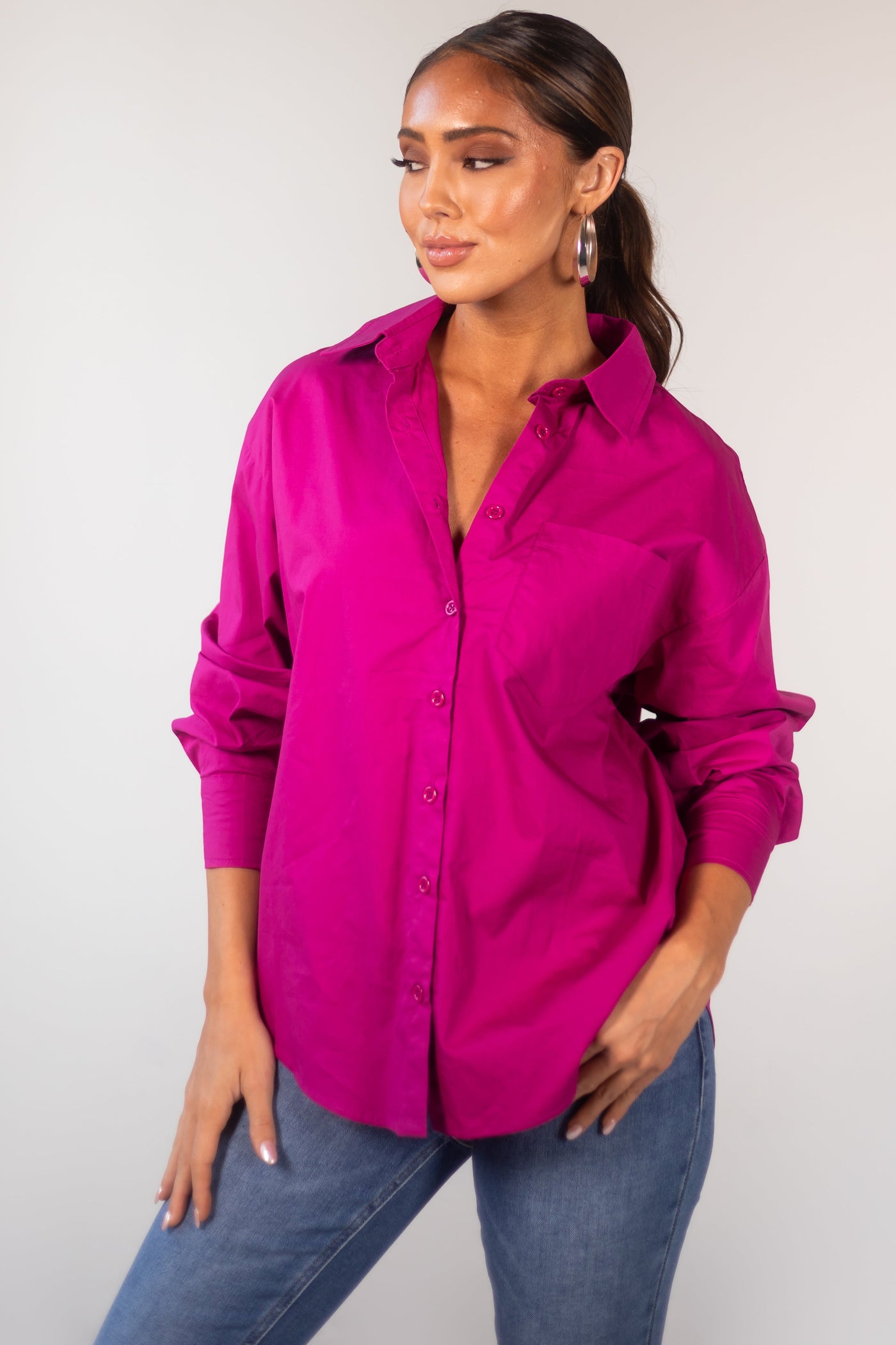 Mulberry Oversized Long Sleeve Button Down Blouse