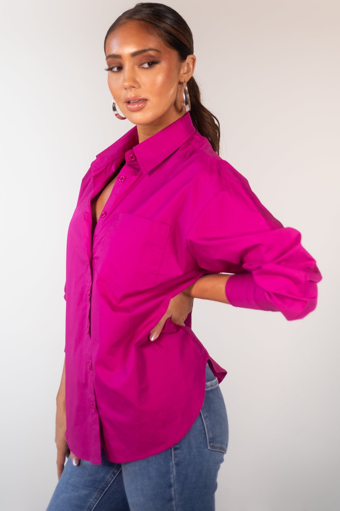 Mulberry Oversized Long Sleeve Button Down Blouse