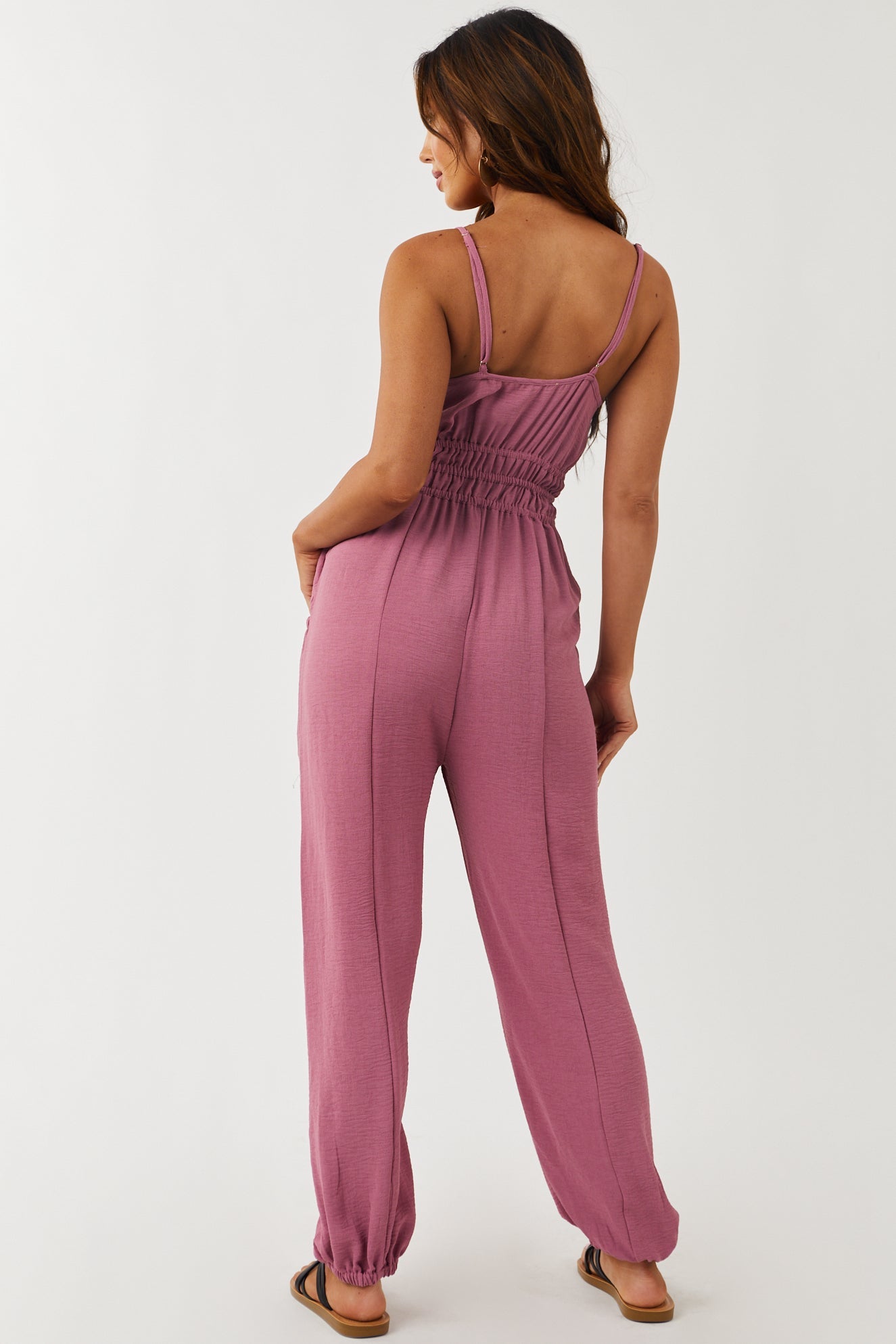 Mulberry Sleeveless Woven Jumpsuit with Pockets
