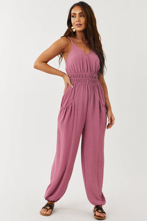 Mulberry Sleeveless Woven Jumpsuit with Pockets