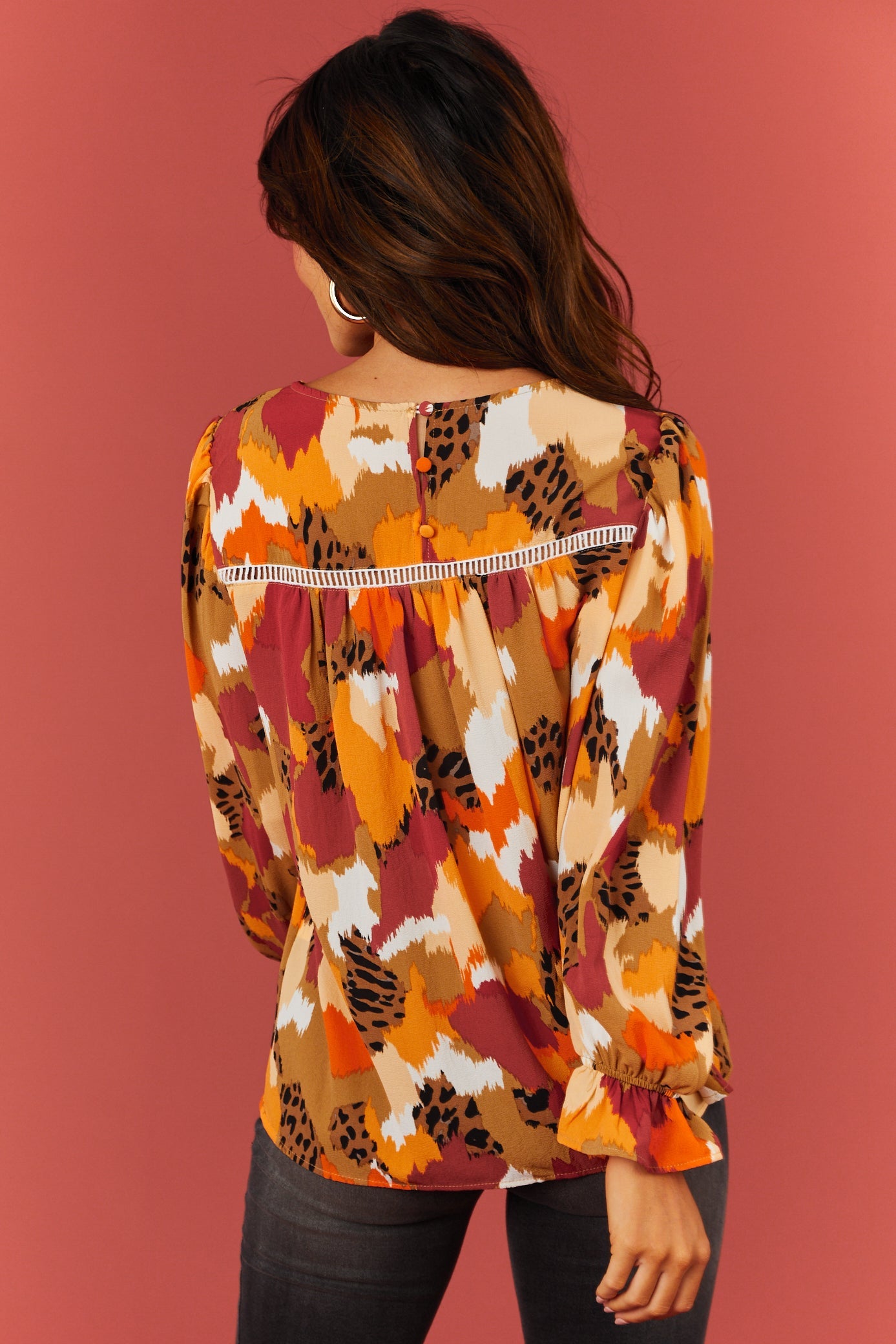 Multicolor Abstract Print Long Sleeve Top