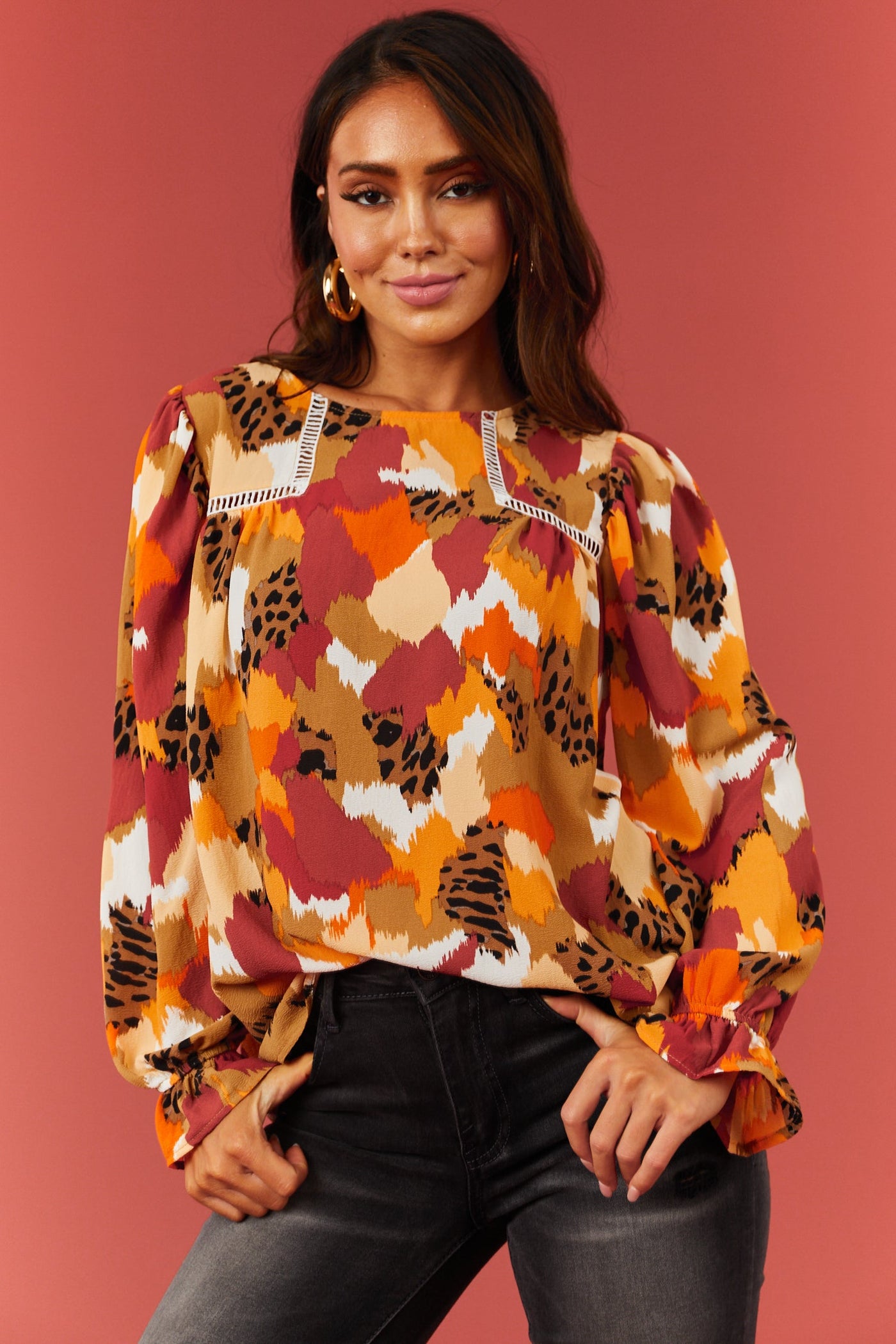 Multicolor Abstract Print Long Sleeve Top