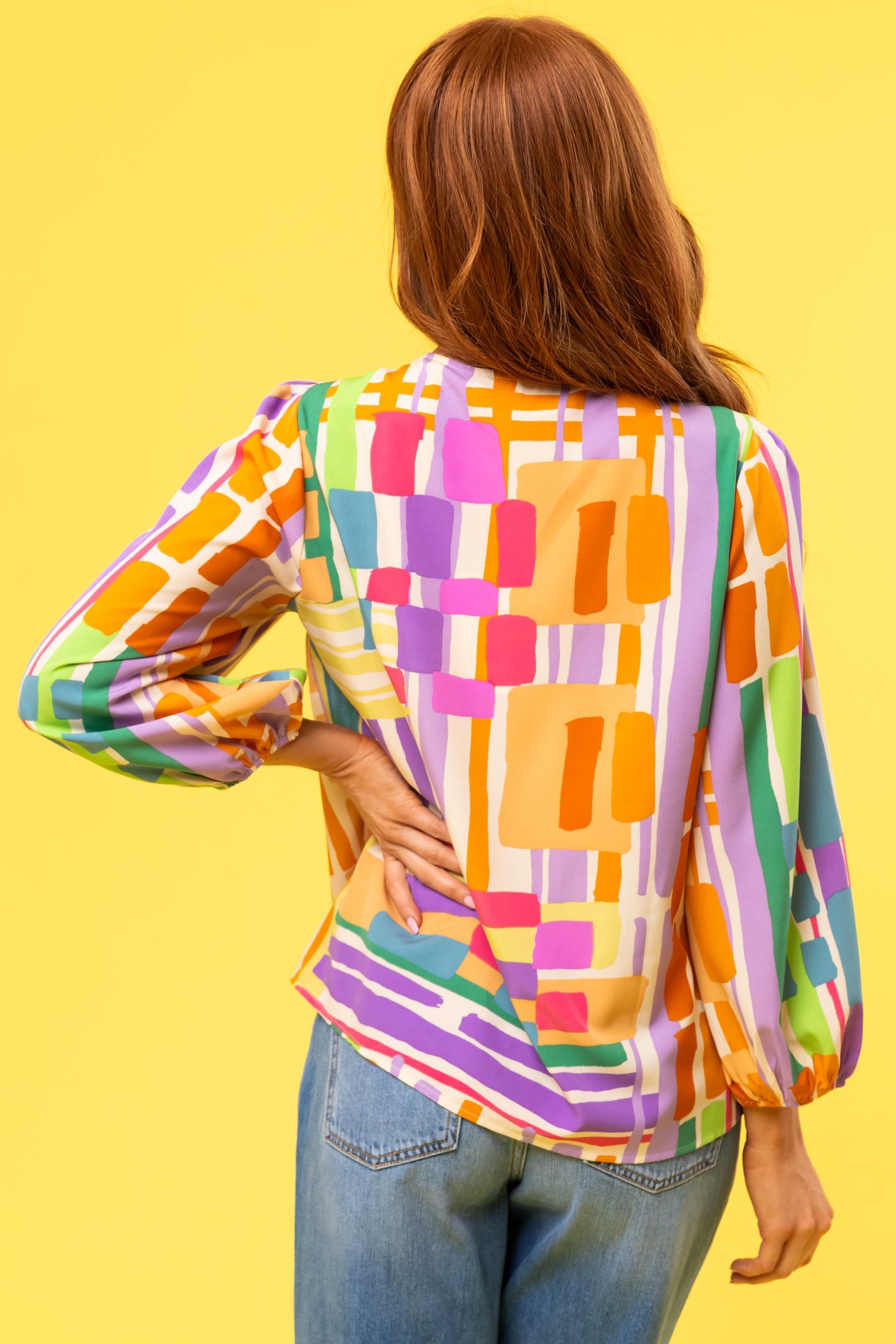 Multicolor Abstract Printed Long Sleeve Blouse