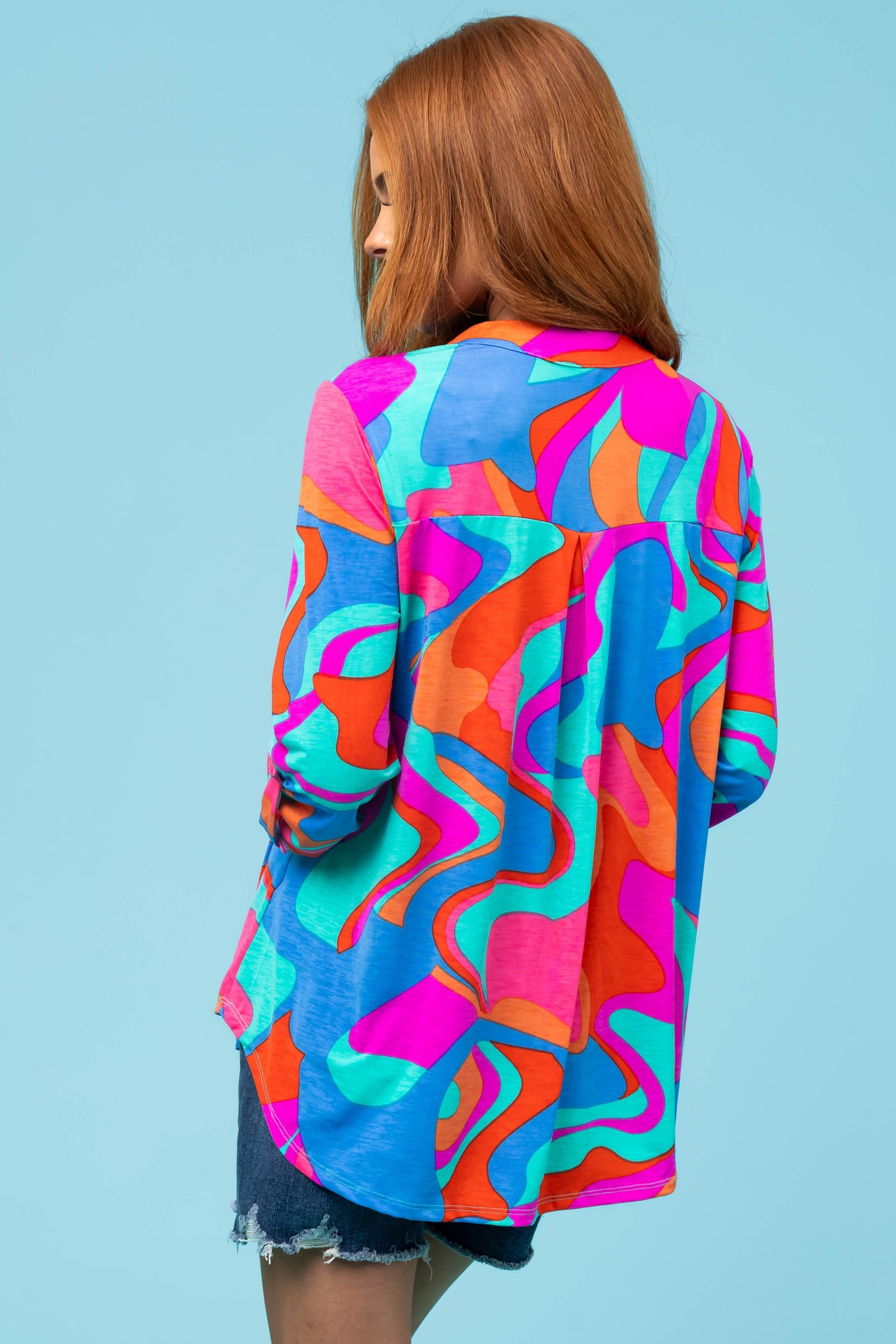 Multicolor Bright Abstract 3/4 Sleeve Knit Blouse
