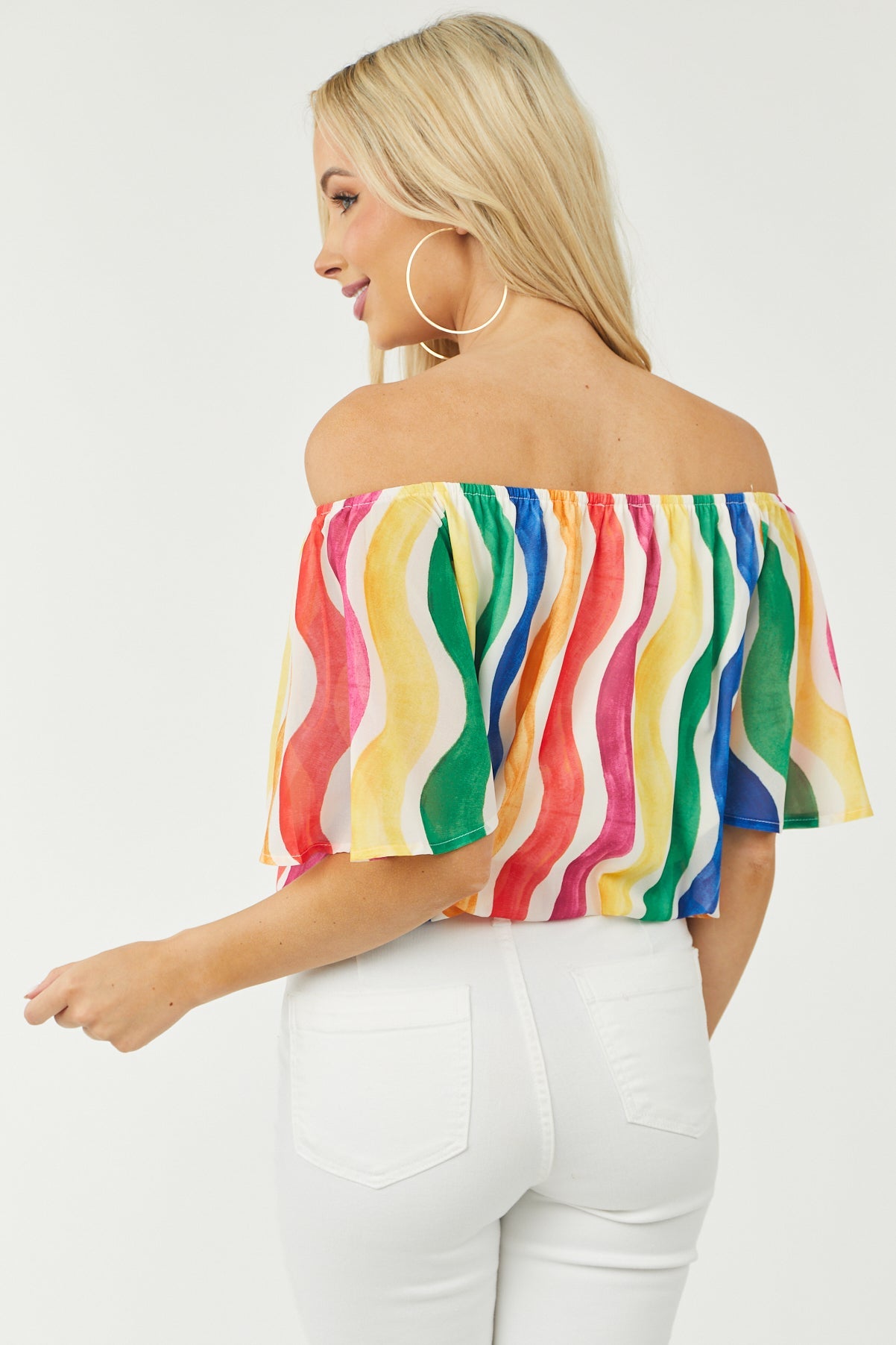 Multicolor Printed Off the Shoulder Blouse