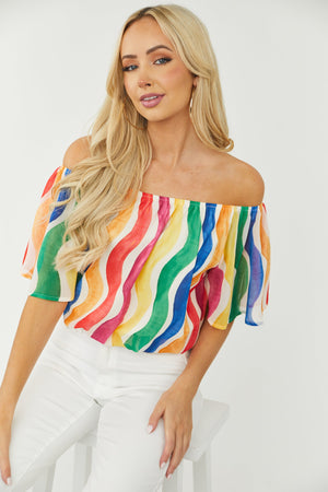Multicolor Printed Off the Shoulder Blouse