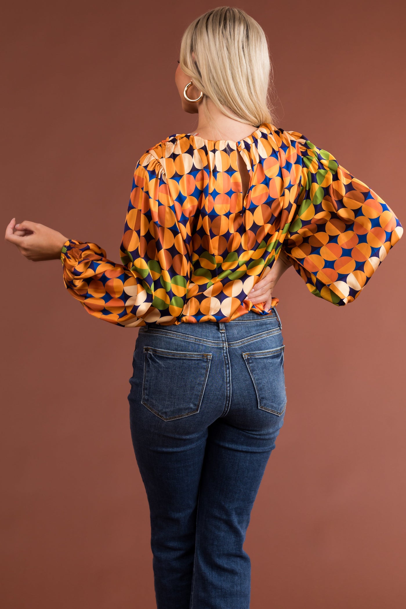 Mustard Abstract Print Woven Long Sleeve Top