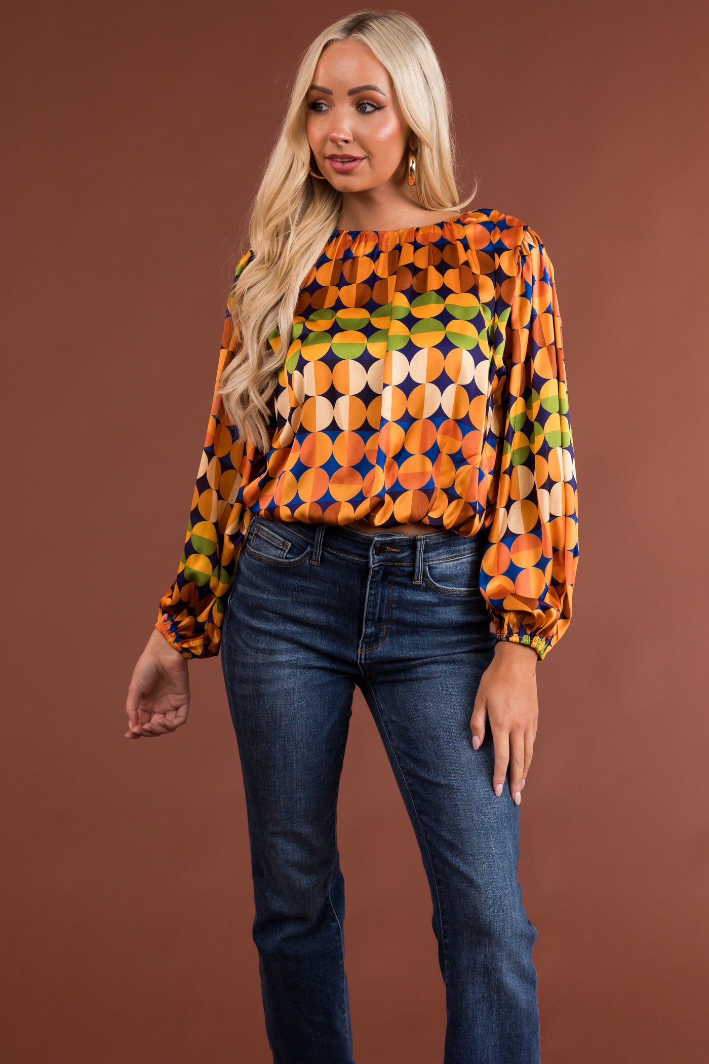 Mustard Abstract Print Woven Long Sleeve Top