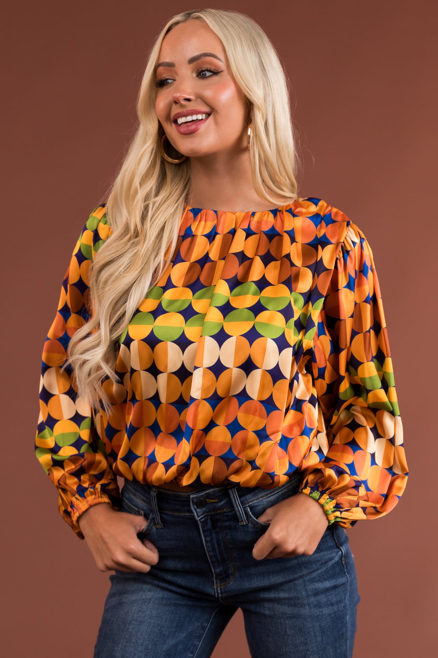 Mustard Abstract Print Woven Long Sleeve Top
