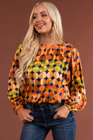 Mustard Abstract Print Woven Long Sleeve Top