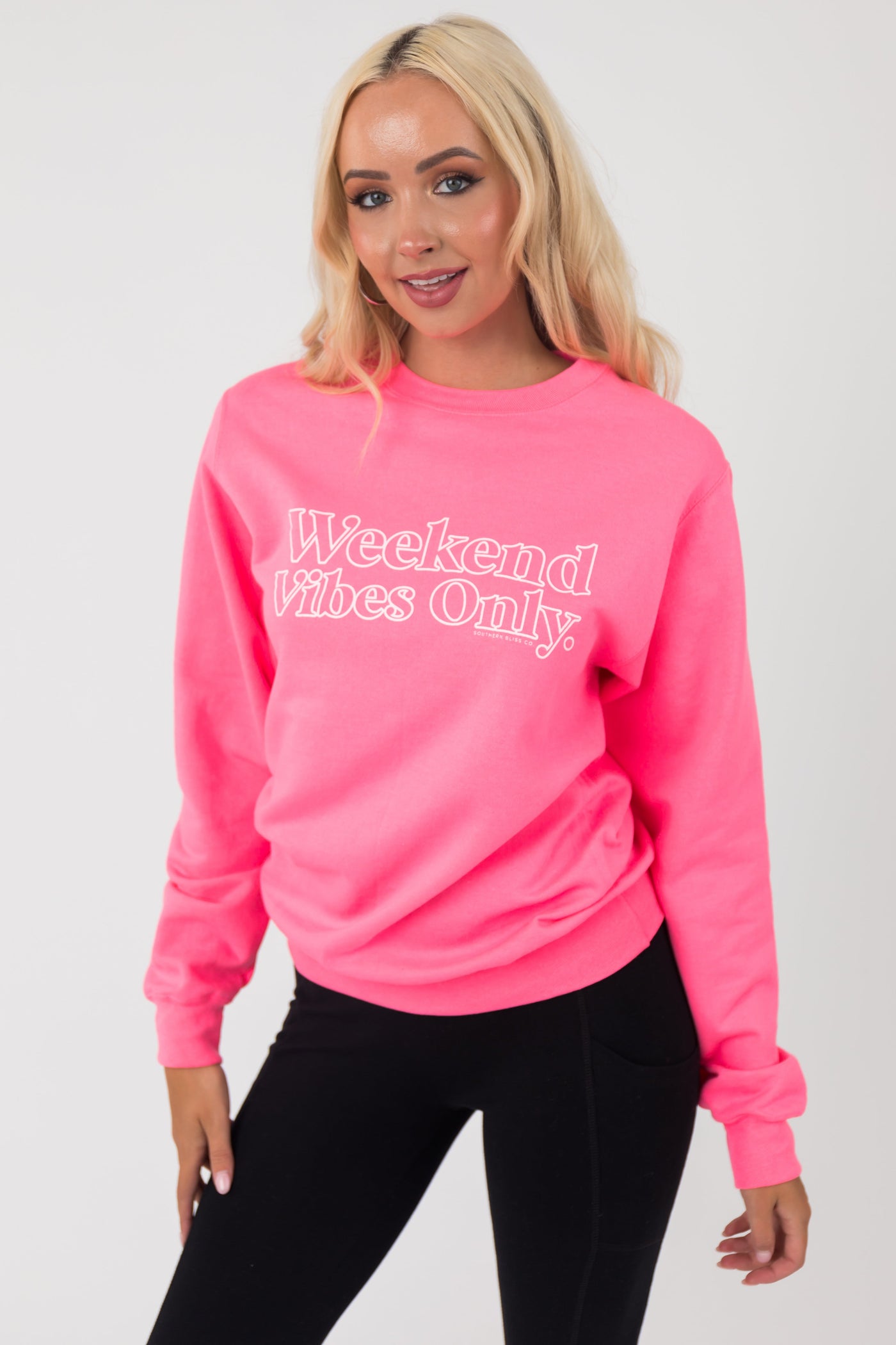 Neon Pink 'Weekend Vibes Only' Sweatshirt