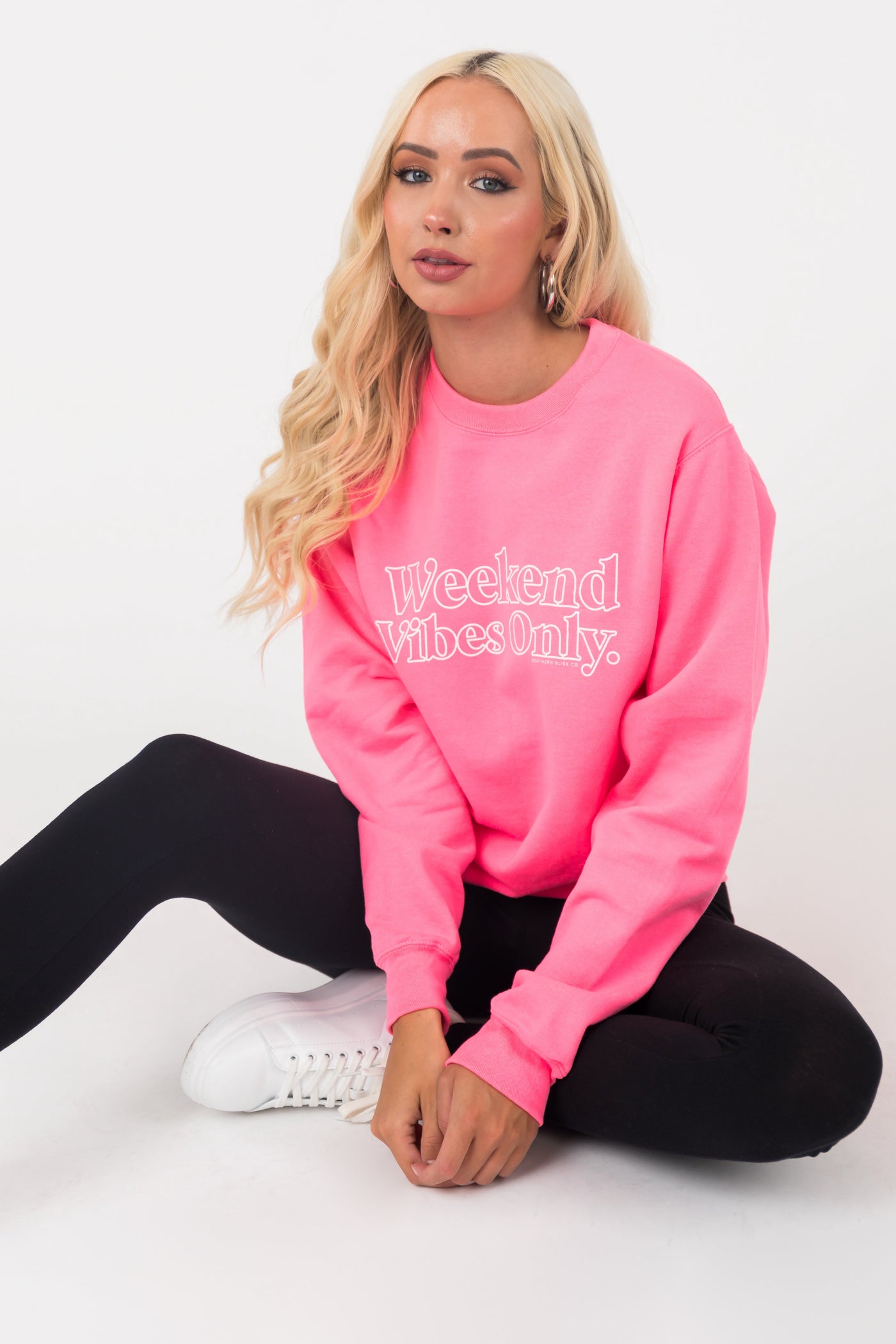 Neon Pink 'Weekend Vibes Only' Sweatshirt