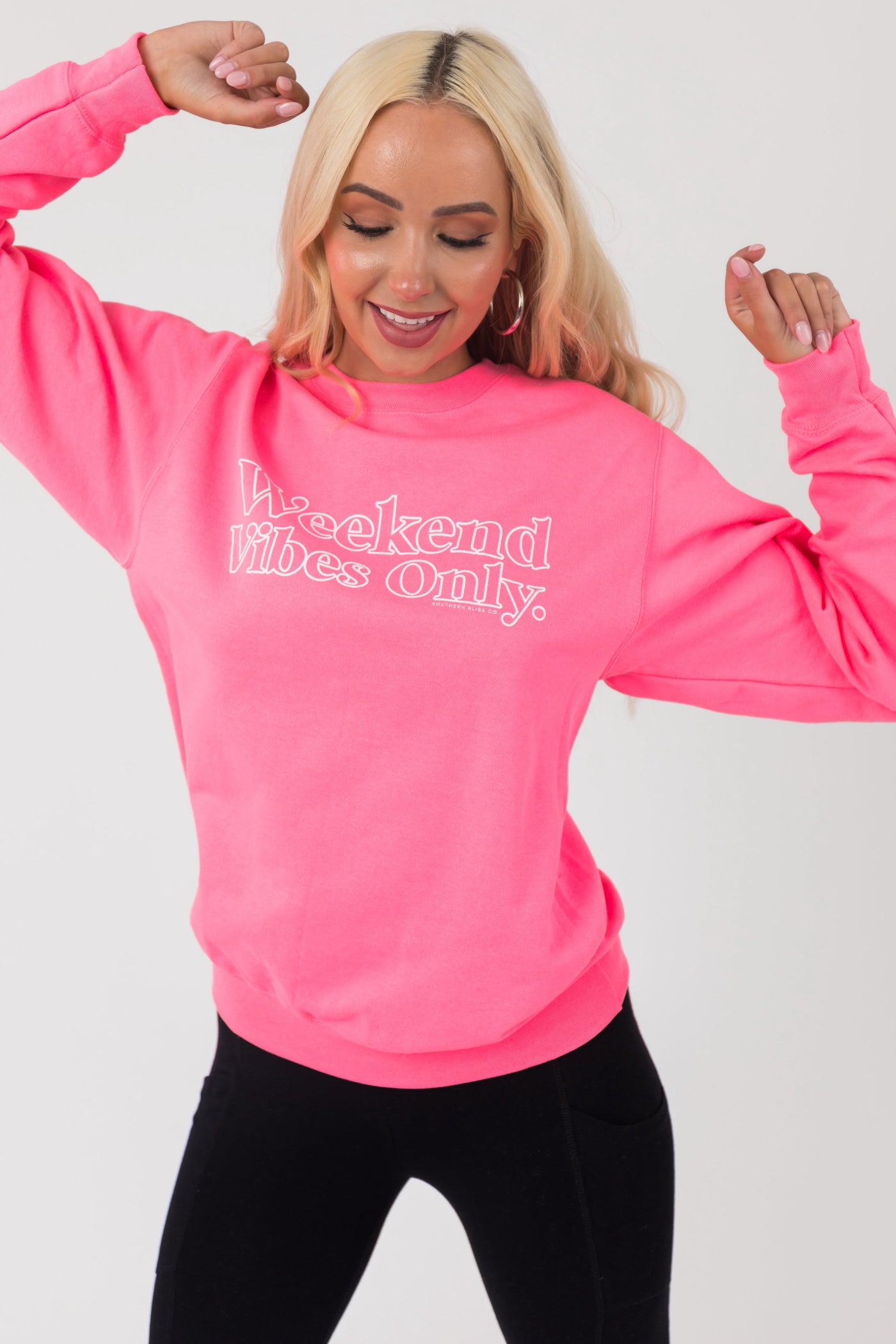 Neon Pink 'Weekend Vibes Only' Sweatshirt