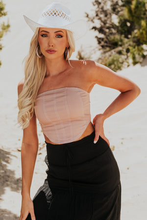 Nude Contrast Stitch Strapless Corset Top