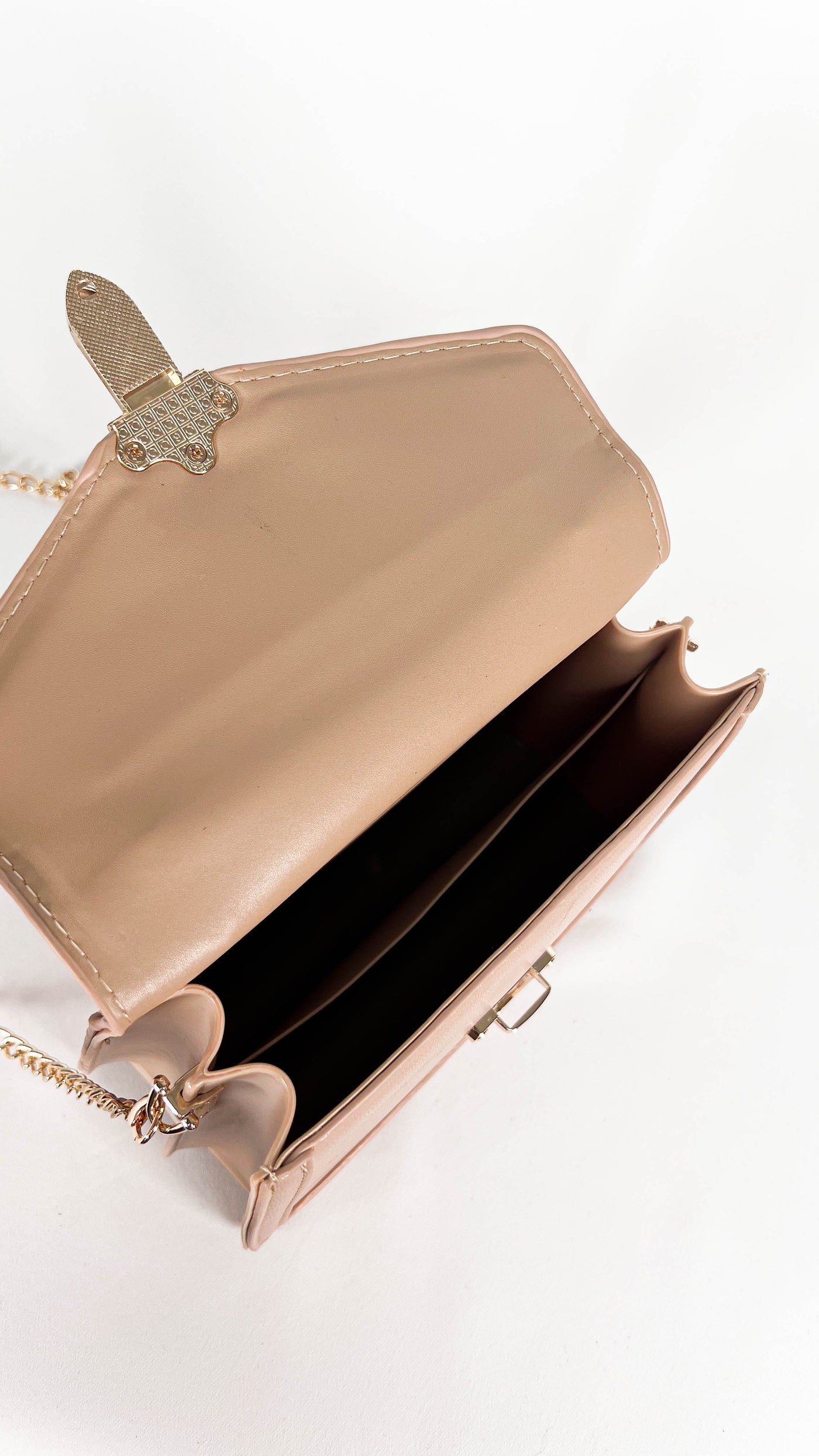 Nude Faux Leather Purse with Gold Chain