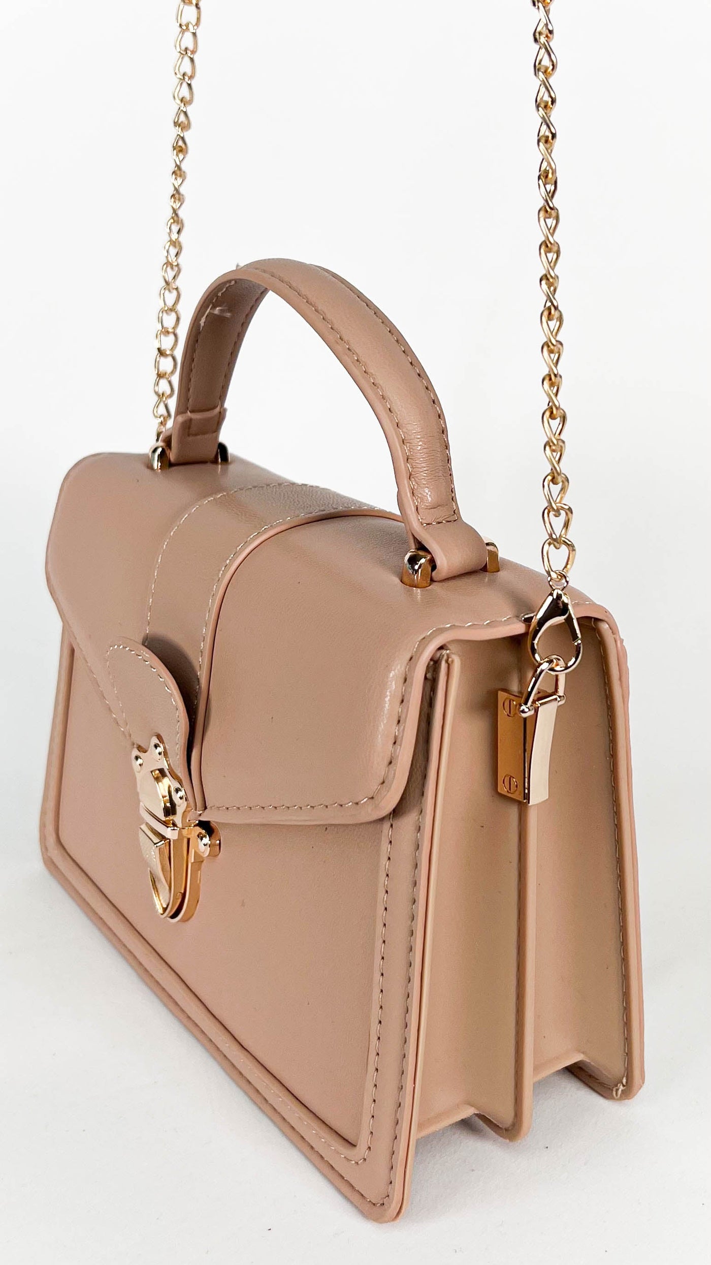 Nude Faux Leather Purse with Gold Chain