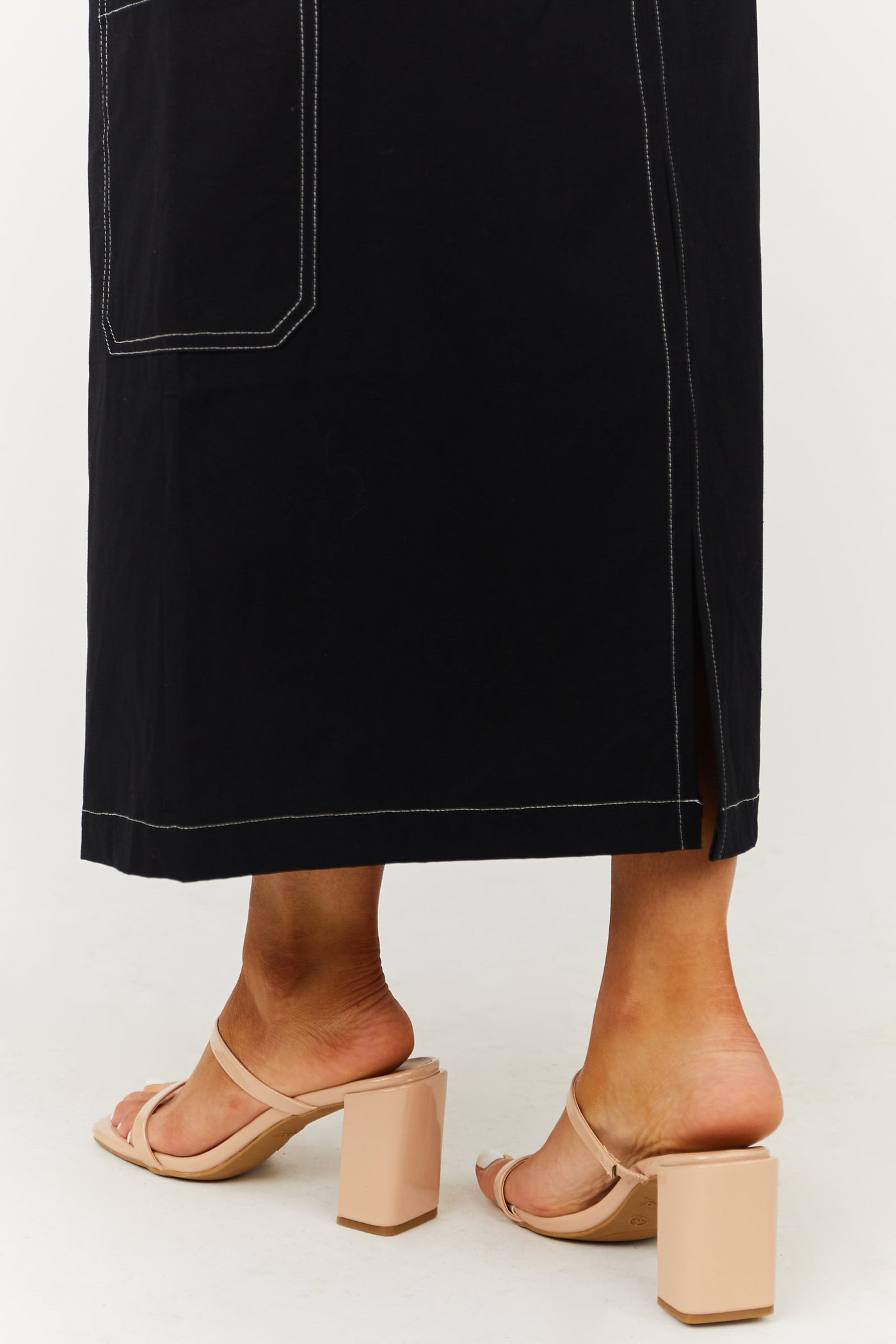 Nude Pleather Square Toe Slip On Heels