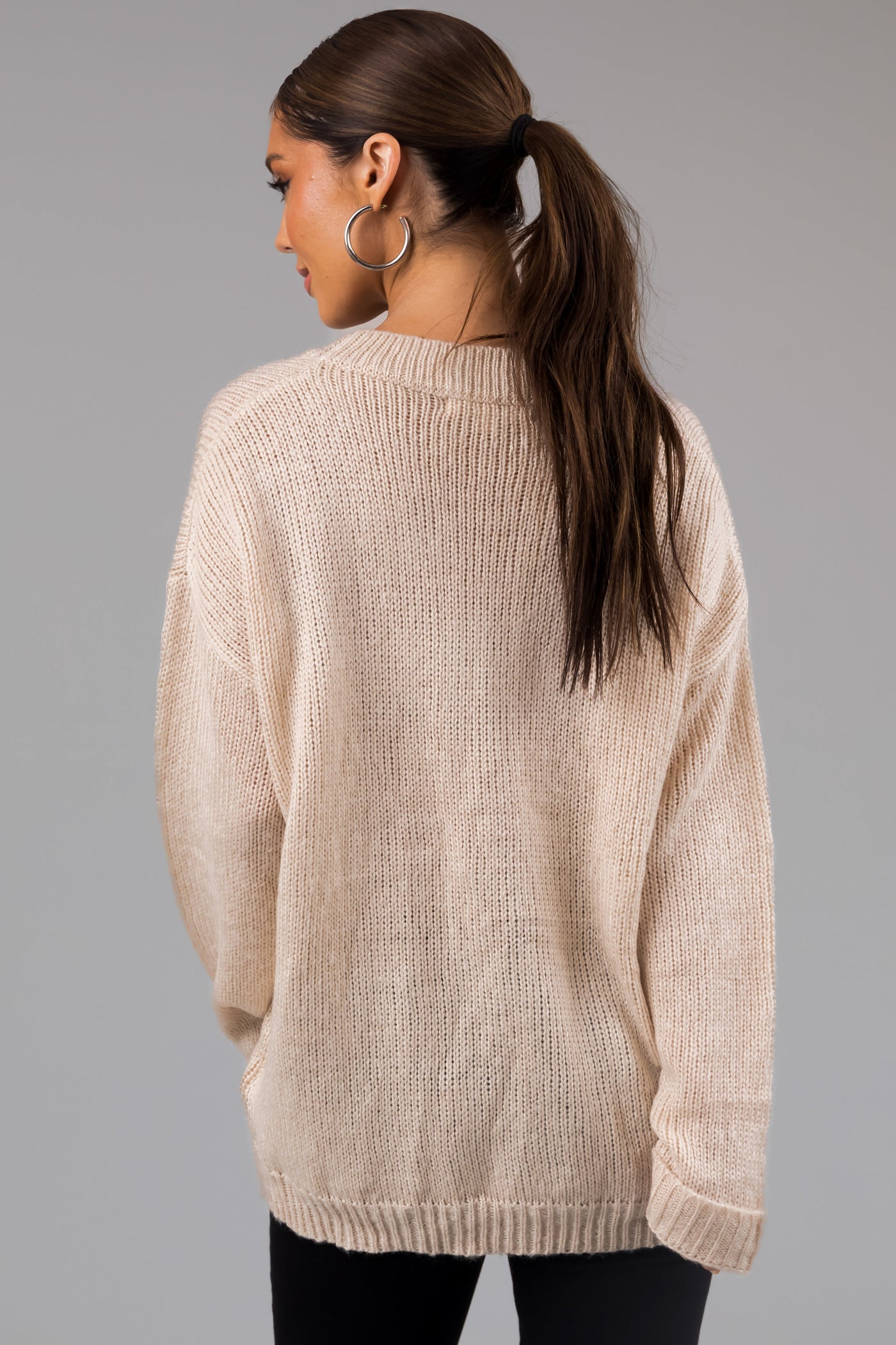 Oatmeal Chest Pocket Cuffed Sleeve Sweater