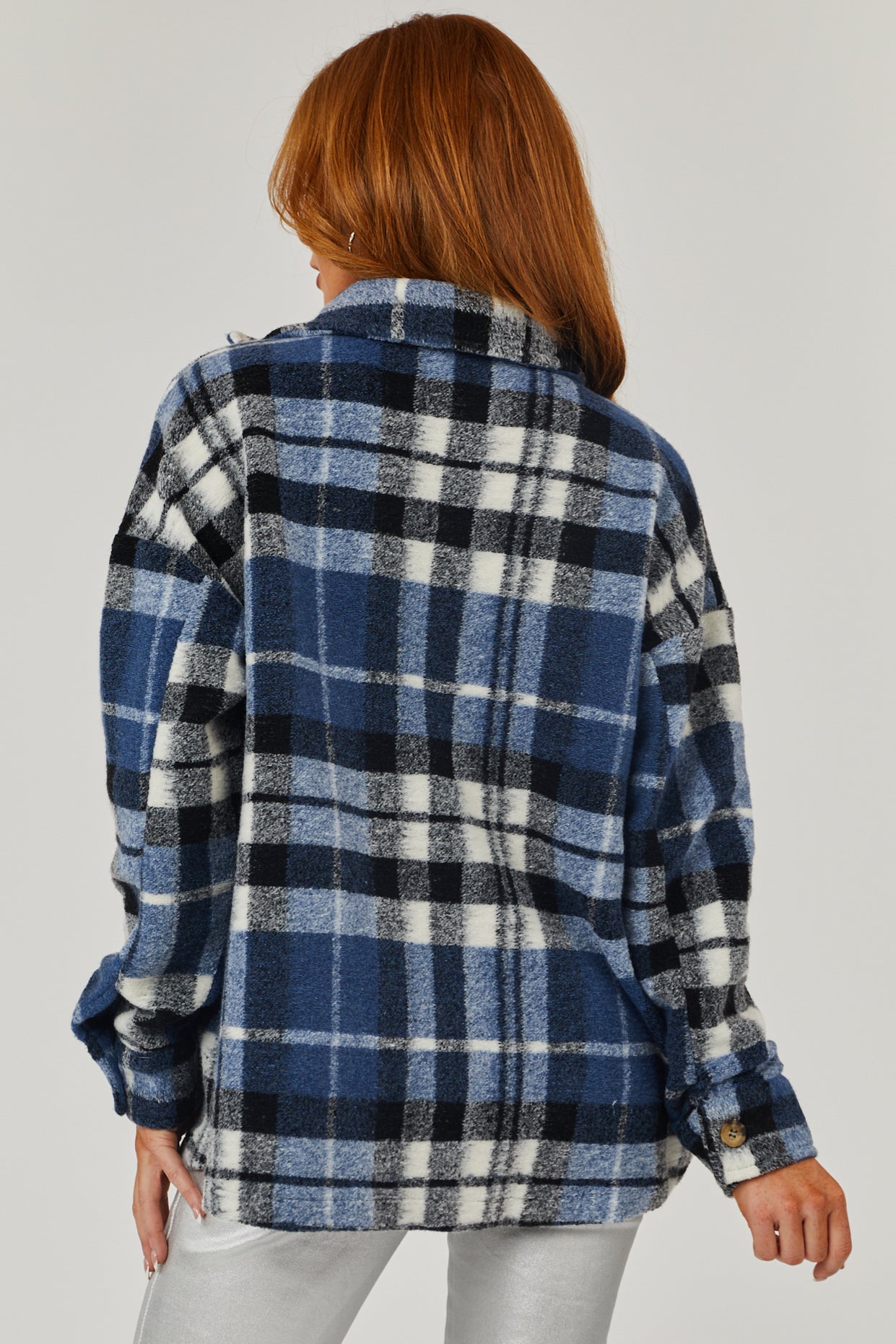 Ocean Plaid Super Soft Fuzzy Shacket