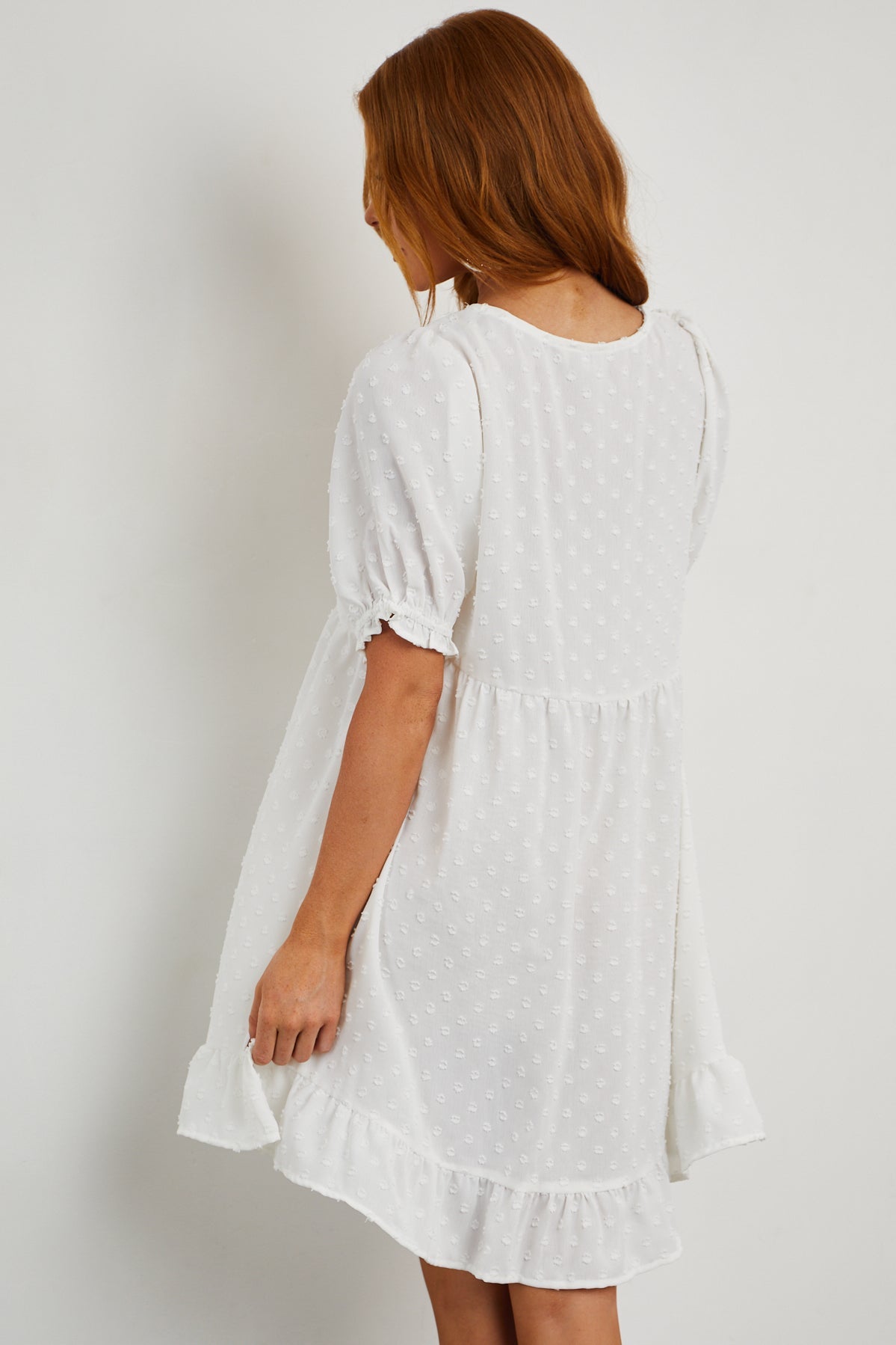 Off White Babydoll Swiss Dot Short Dress