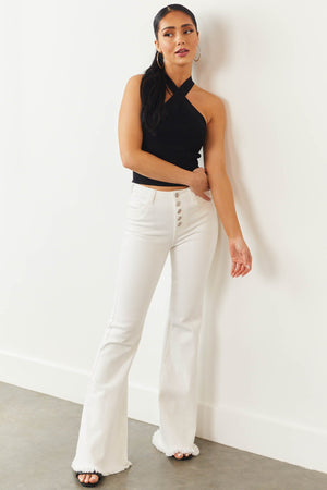 Off White Button Fly High Rise Flare Jeans