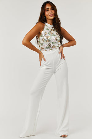 Off White Geometric Sequin Halter Neck Jumpsuit