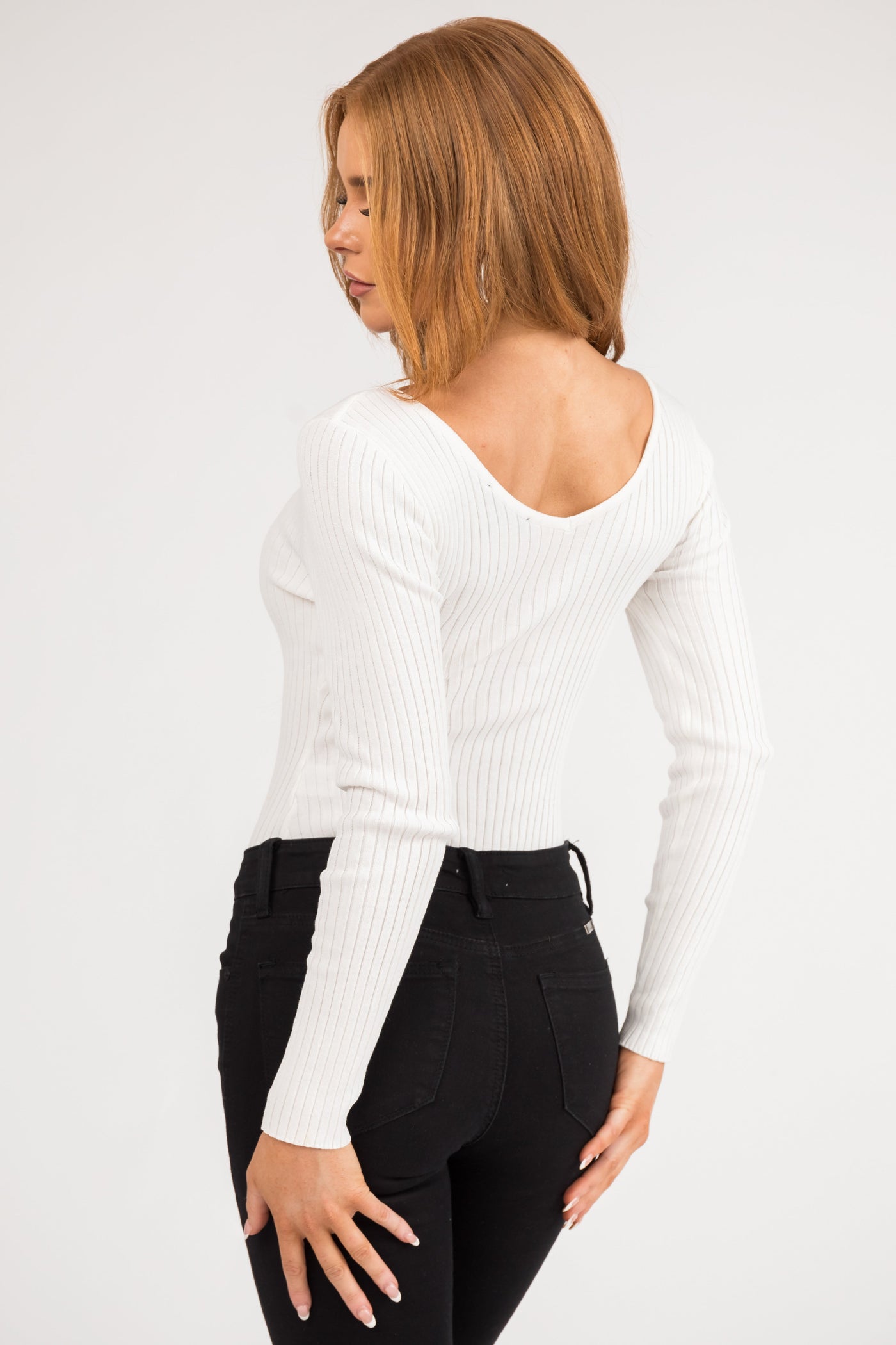 Off White Long Sleeve Ribbed Knit Bodysuit