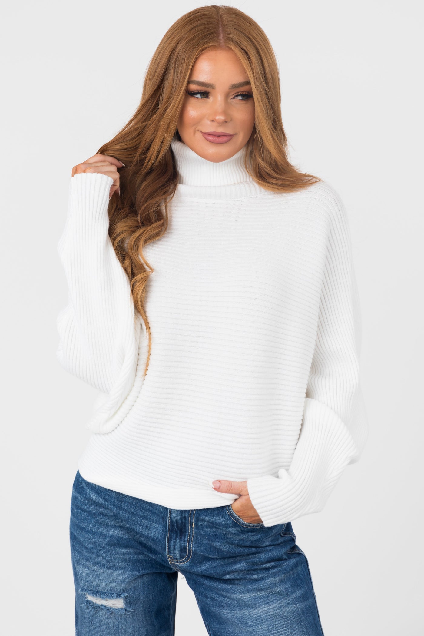 Off White Long Sleeve Turtleneck Knit Sweater