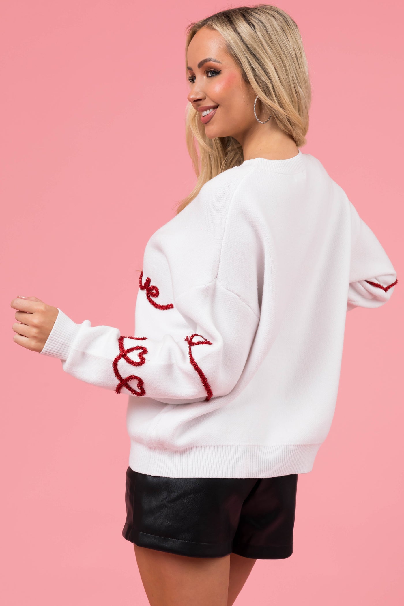 Off White 'Love' Tinsel Heart Detail Sweater