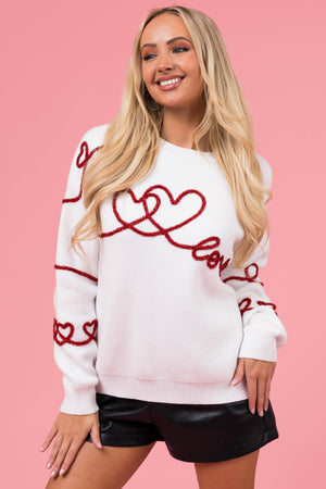 Off White 'Love' Tinsel Heart Detail Sweater