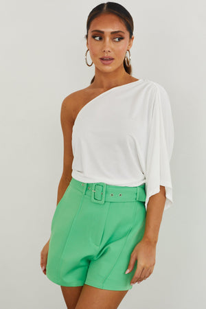 Off White One Shoulder Dolman Sleeve Soft Knit Top